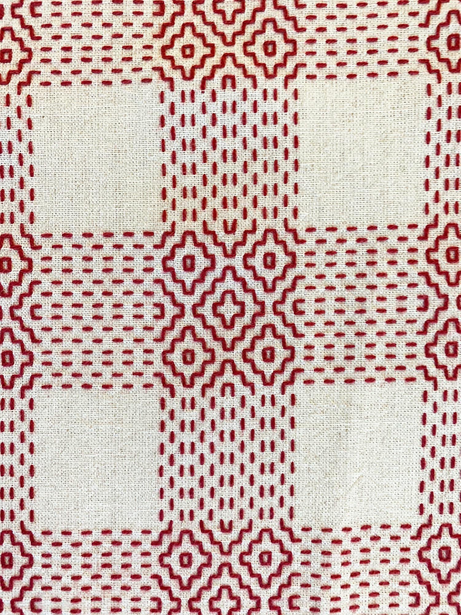 Olympus - Sashiko Sakizomemomen Fabric by the Yard - White Red