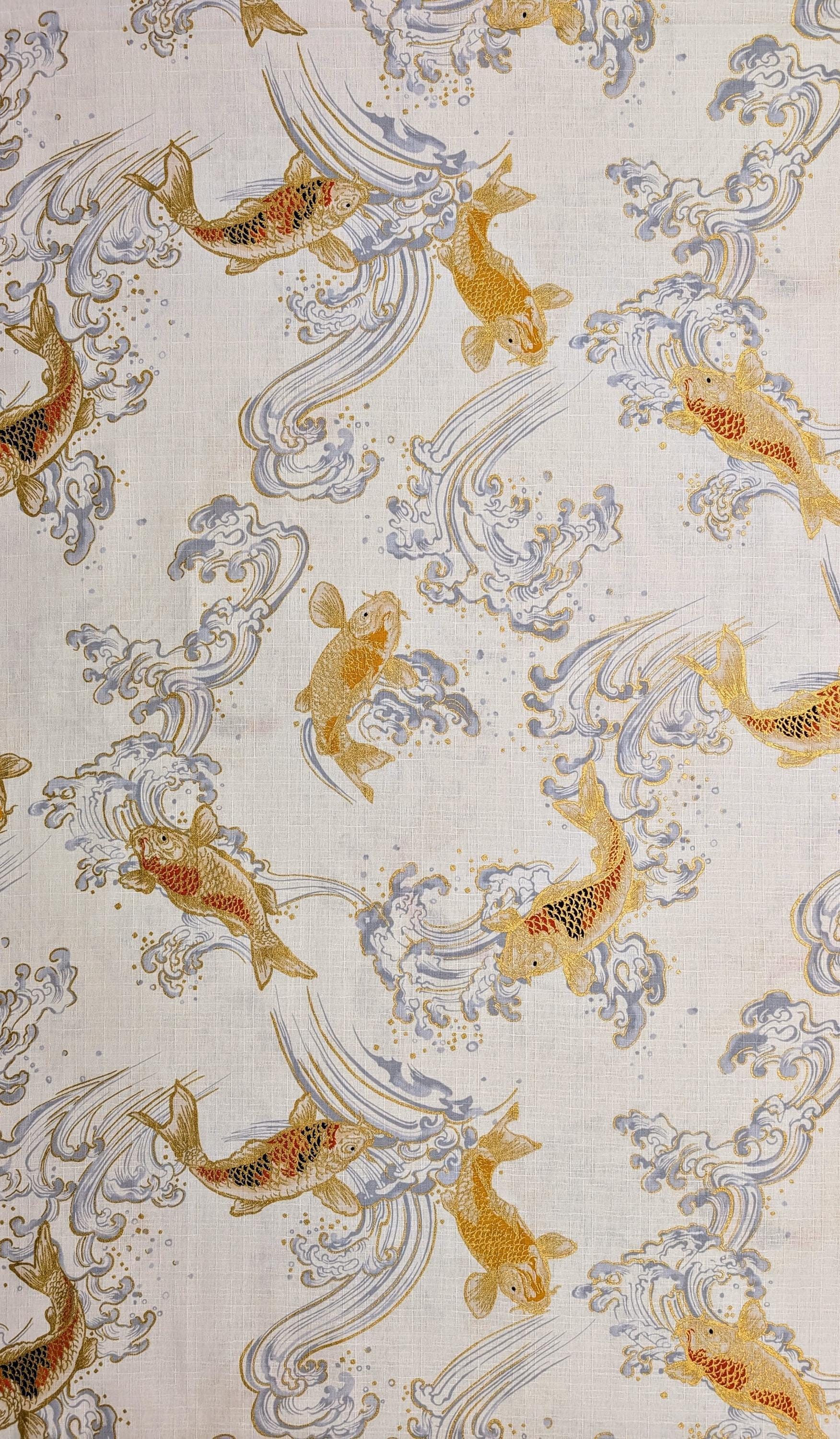 Swimming Golden Koi Hokkoh Japanese cotton dobby fabric 1025-100-2 A white
