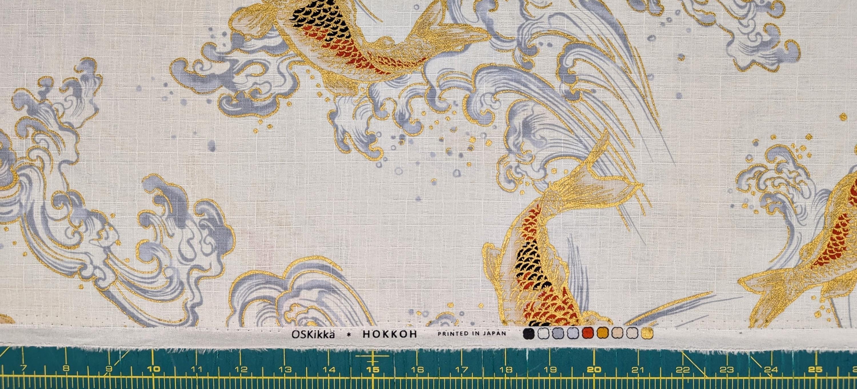 Swimming Golden Koi Hokkoh Japanese cotton dobby fabric 1025-100-2 A white