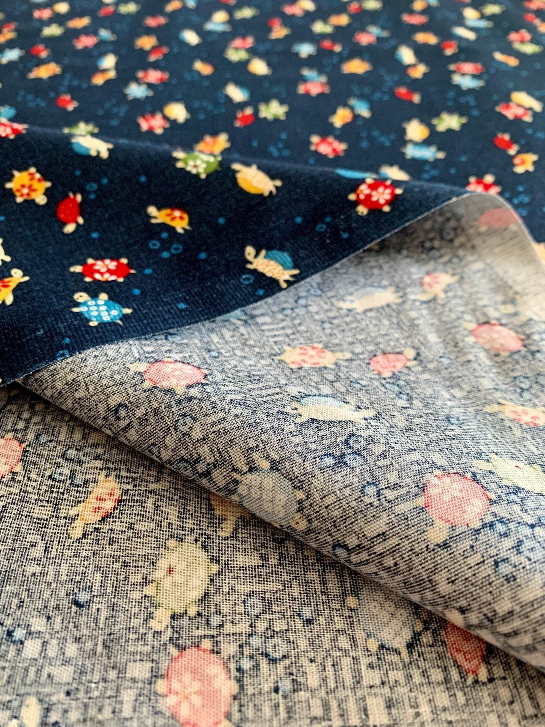 Kurenai - Colorful Turtles Cotton Fabric - Blue