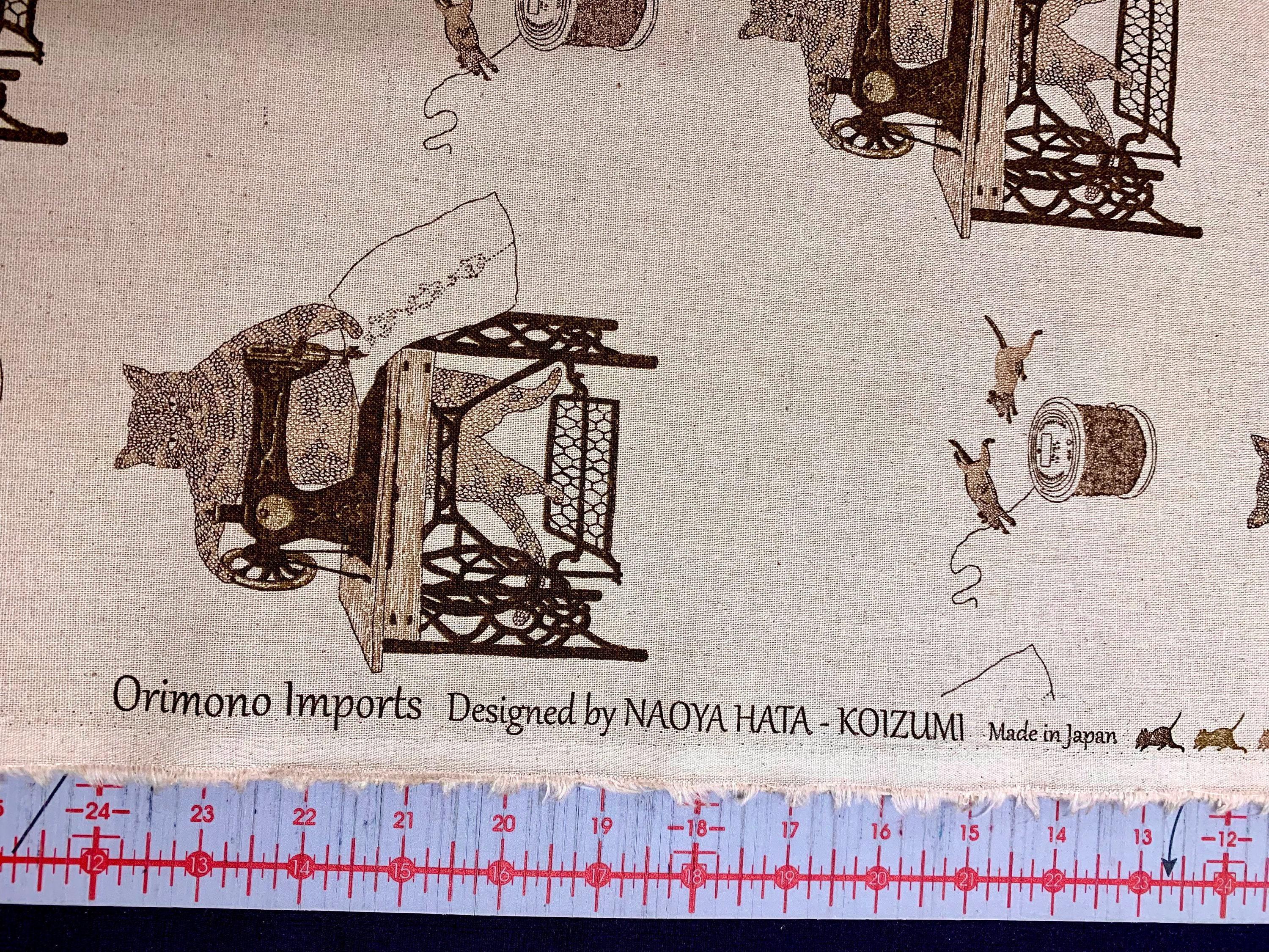 Koizumi - Purr-Fect Stitches Cats with Sewing Machines Cotton/Linen Canvas - Pink Brown