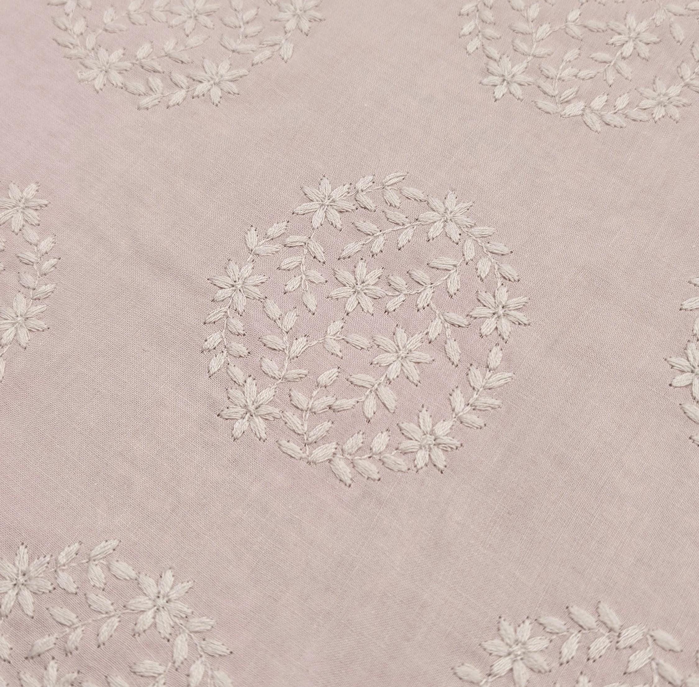 Orimono Imports - Embroidered Floral Japanese Cotton Voile - Pink and White