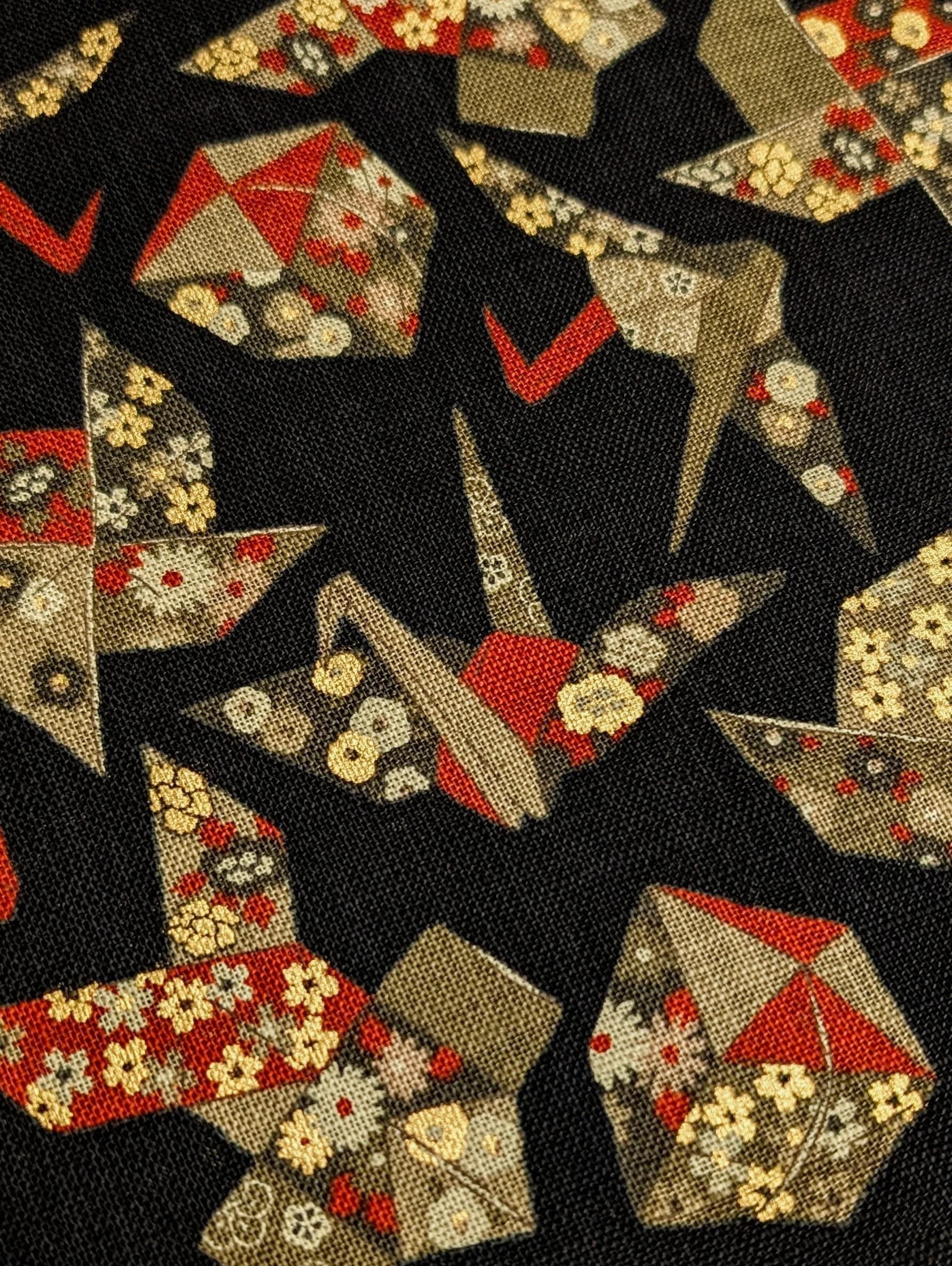 Sevenberry - Golden Origami Cotton Fabric - Black, Red and Beige