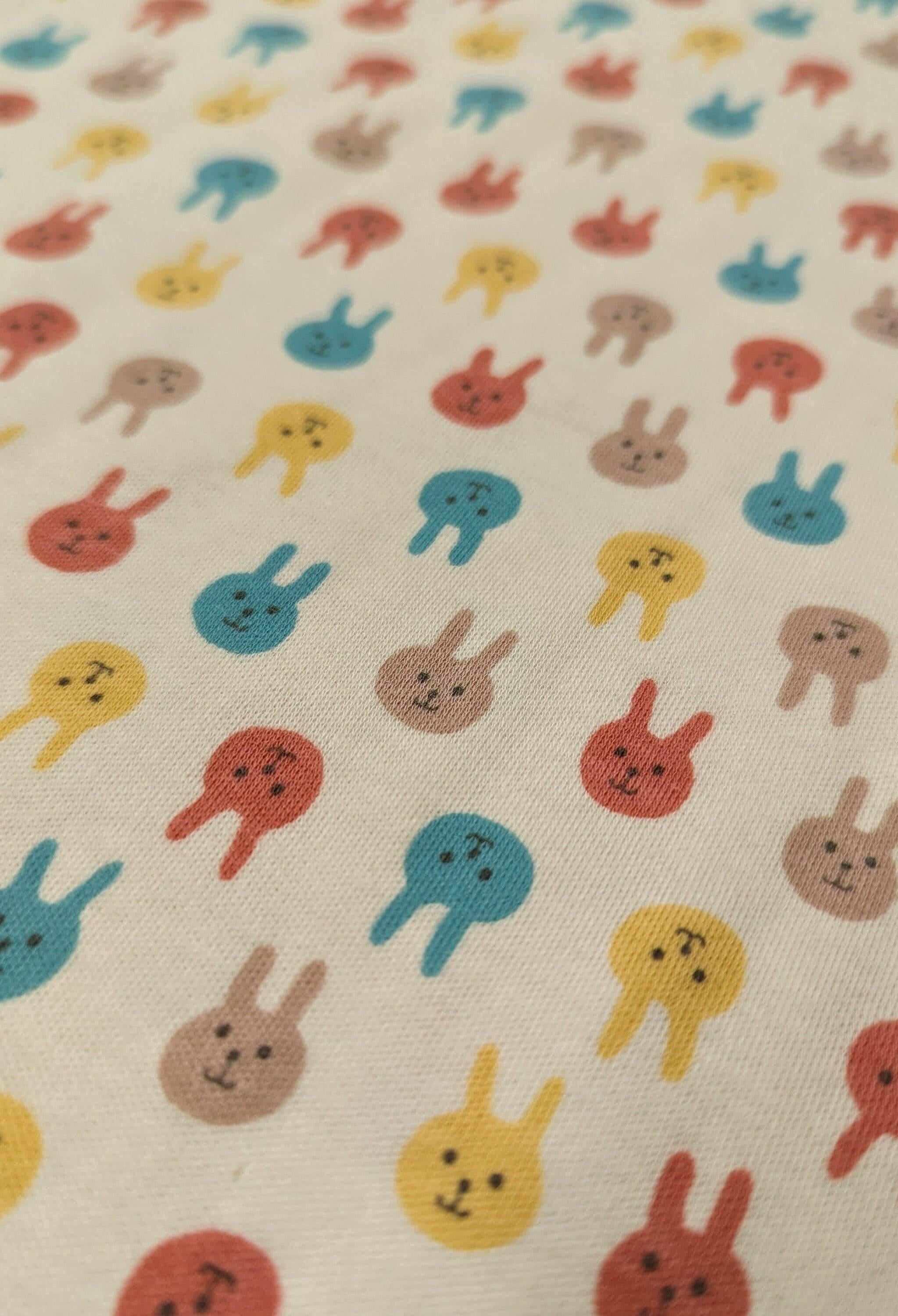 Kobayashi - Colorful Bunnies Cotton Jersey - Teal Orange Yellow