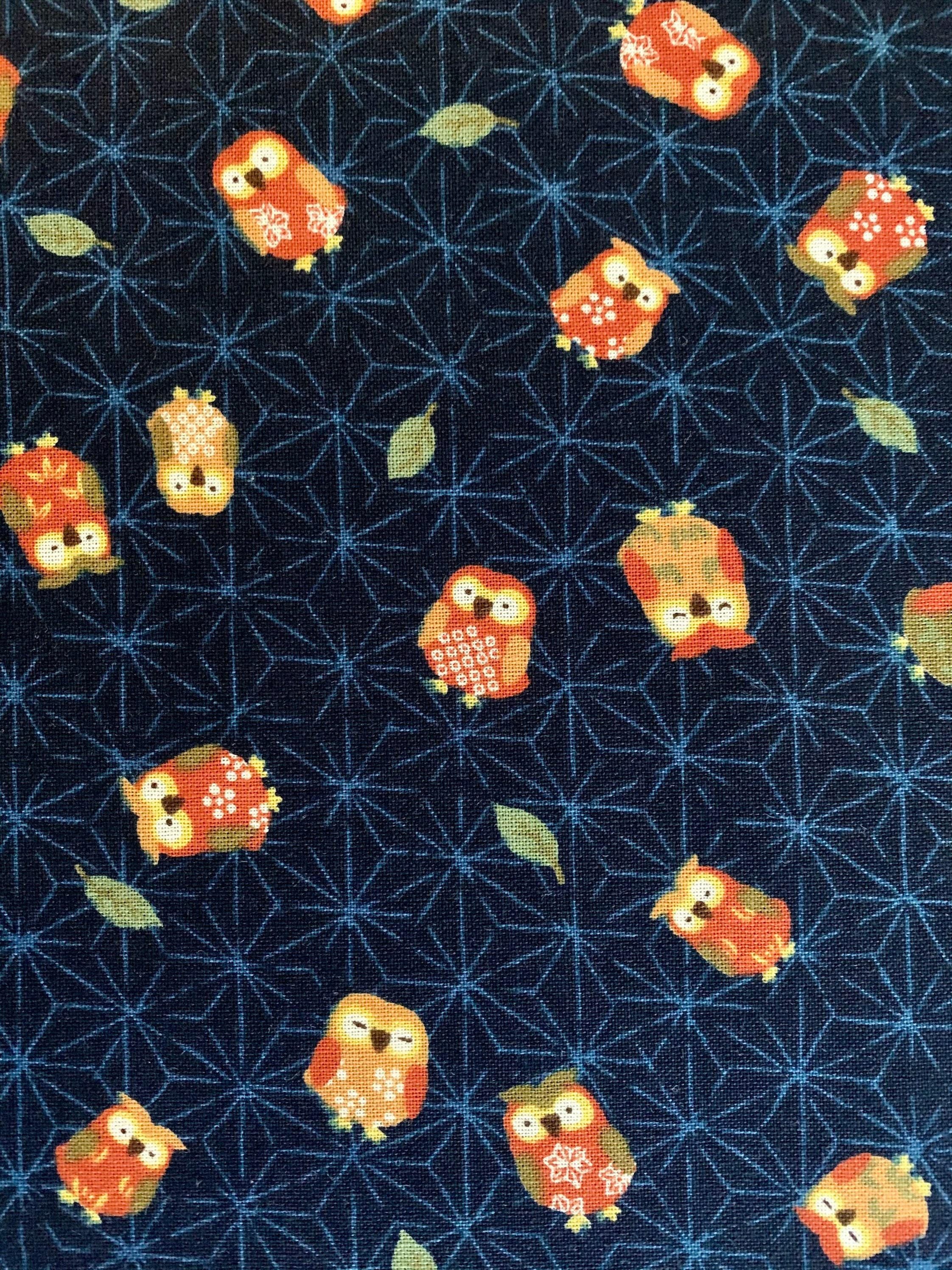 Sevenberry - Owls and Asanoha Stars Cotton Fabric - Blue