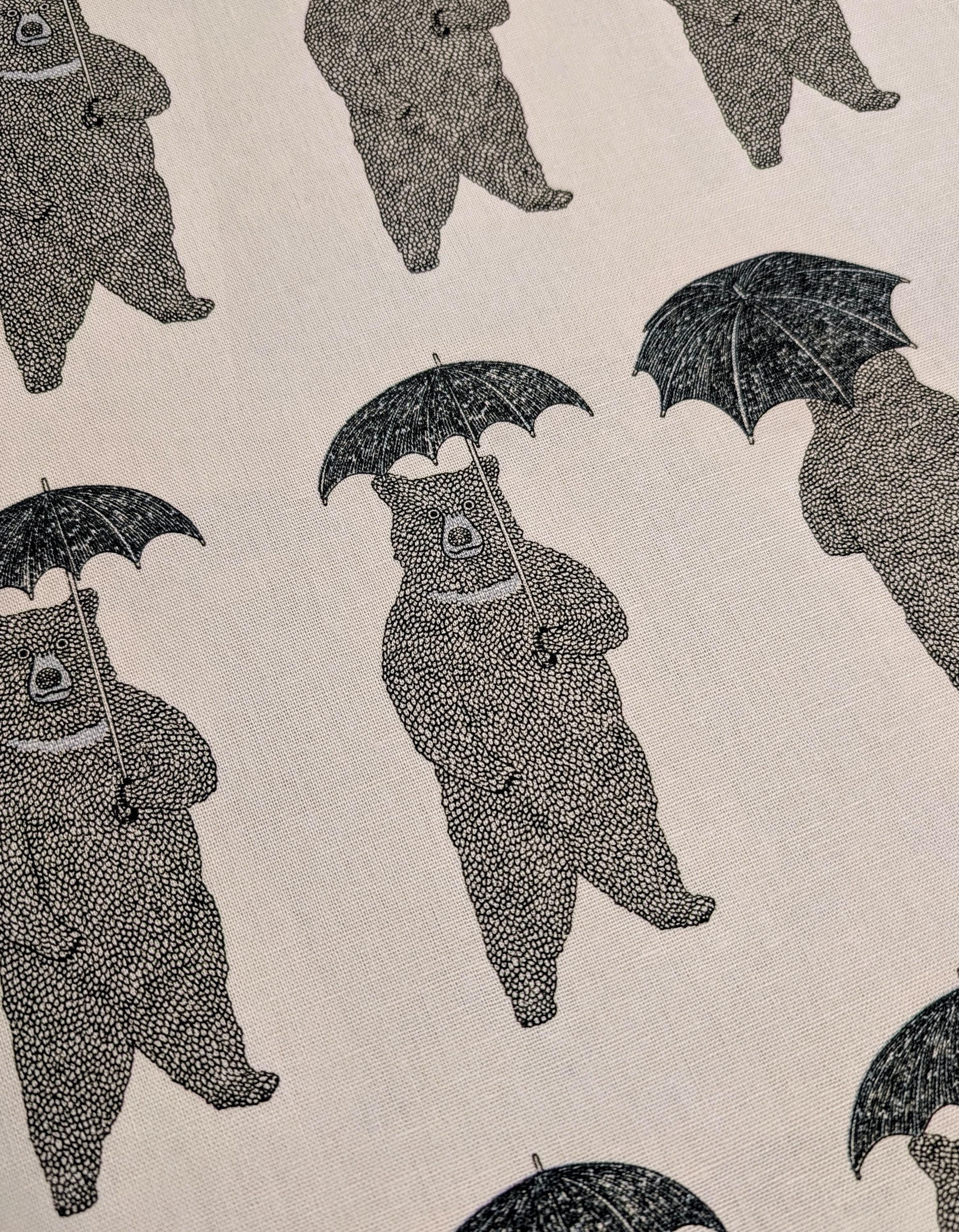 Koizumi - Bear-Able Weather Bears with Umbrellas Cotton/Linen Canvas - White Black