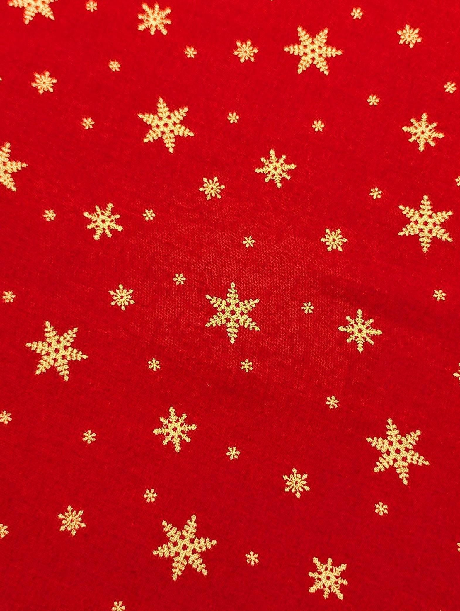 Hishiei - Golden Snowflakes Cotton Fabric - Red