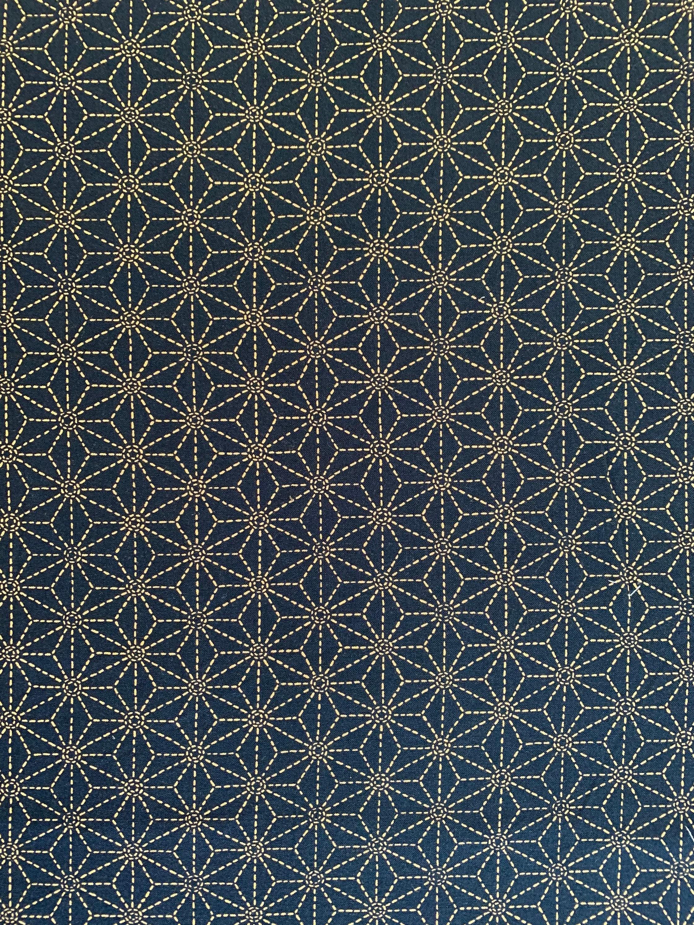 Sevenberry - Sashiko Stars Cotton Fabric 麻の葉 Asanoha - Dark Blue Beige