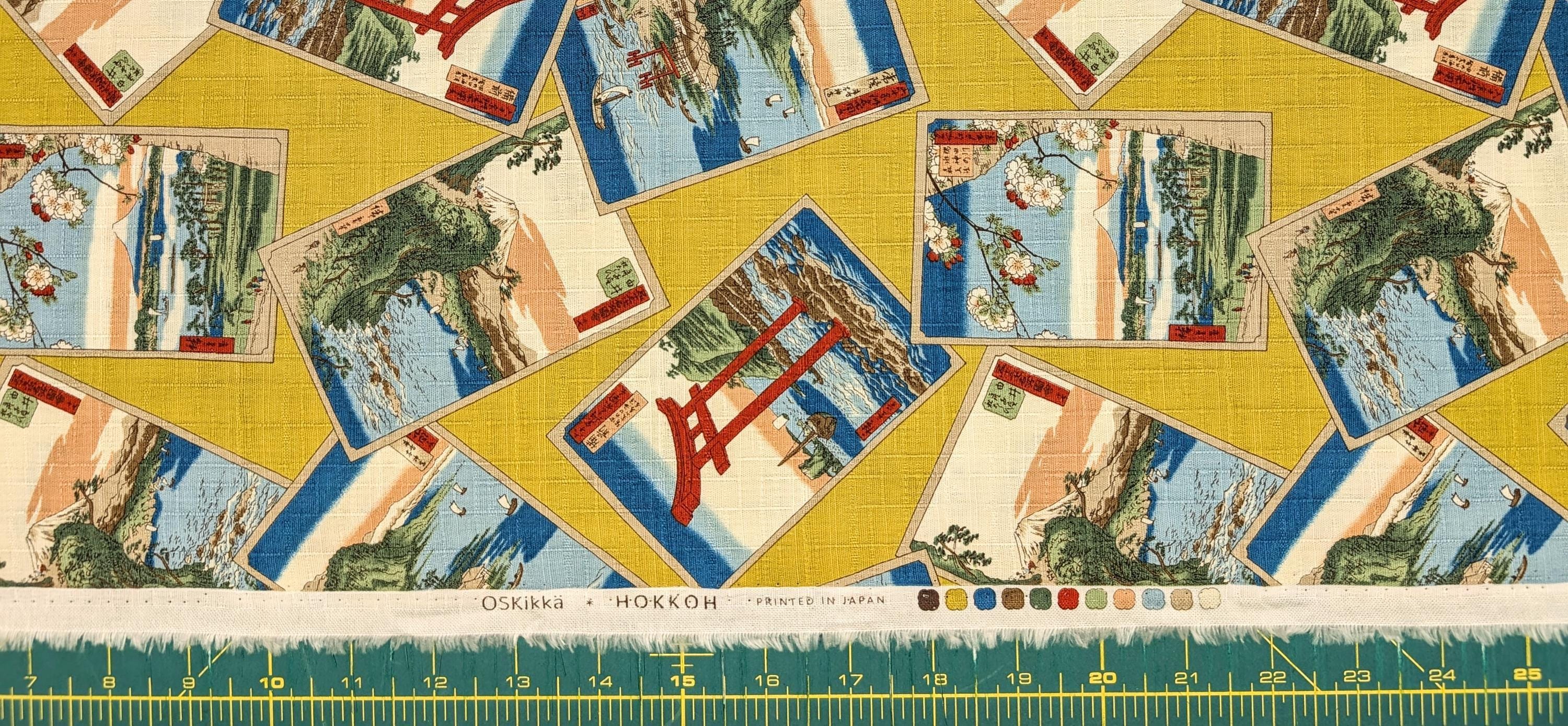 Japanese Postcards Hokkoh Japanese cotton dobby fabric 1025-105-3 B yellow