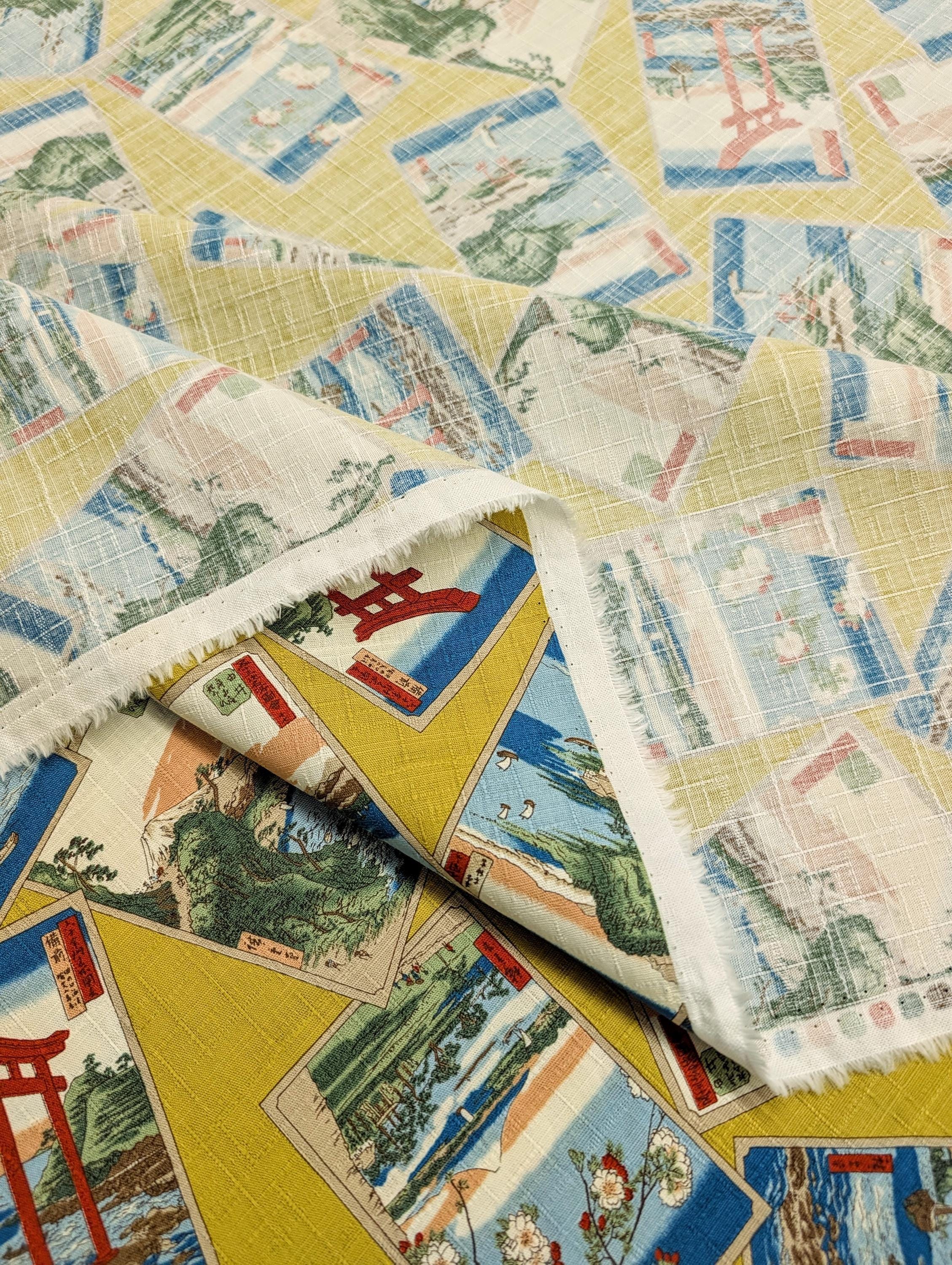 Japanese Postcards Hokkoh Japanese cotton dobby fabric 1025-105-3 B yellow