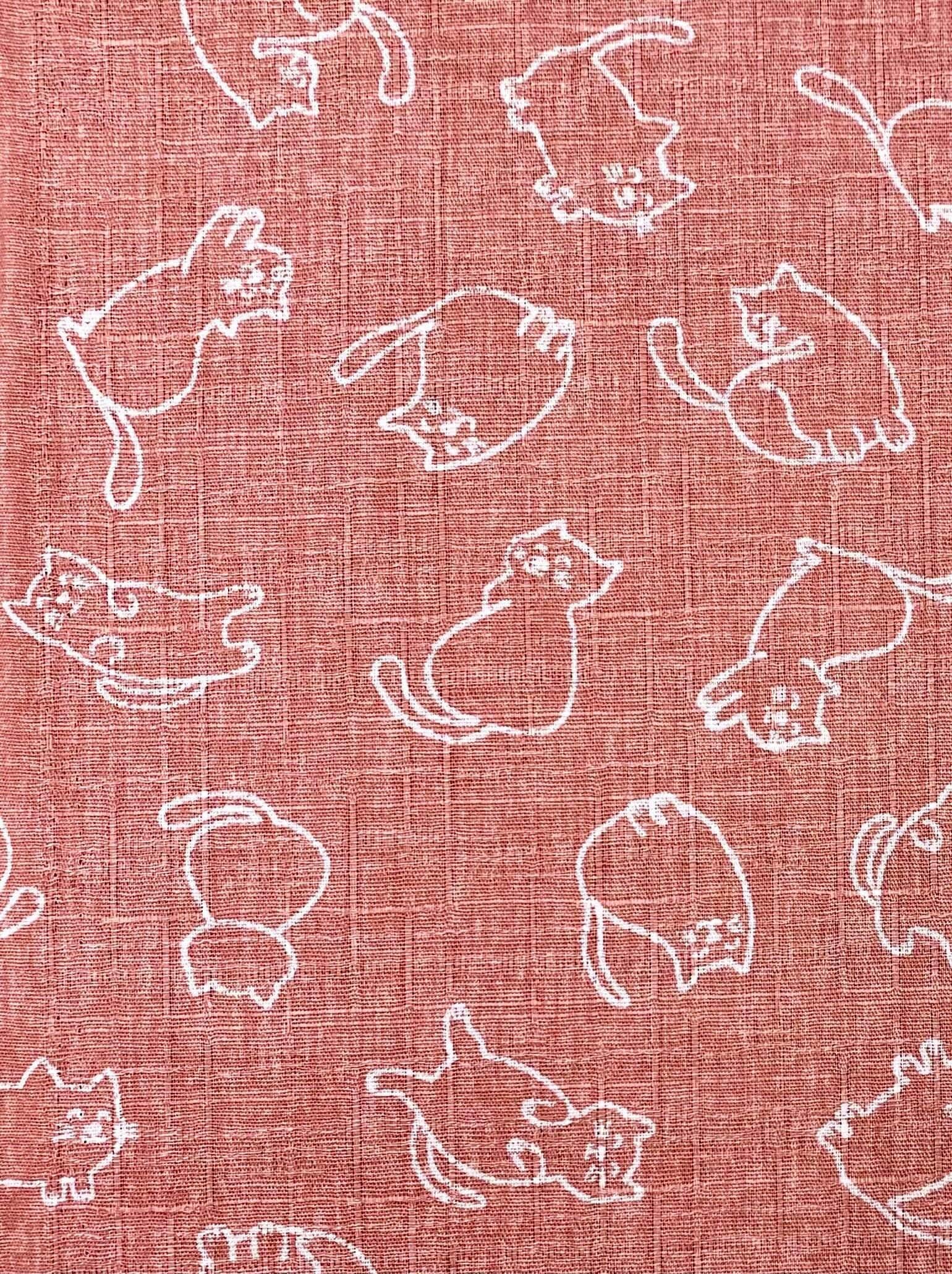Morikiku - Cuddly Cats Cotton Dobby - Pink White