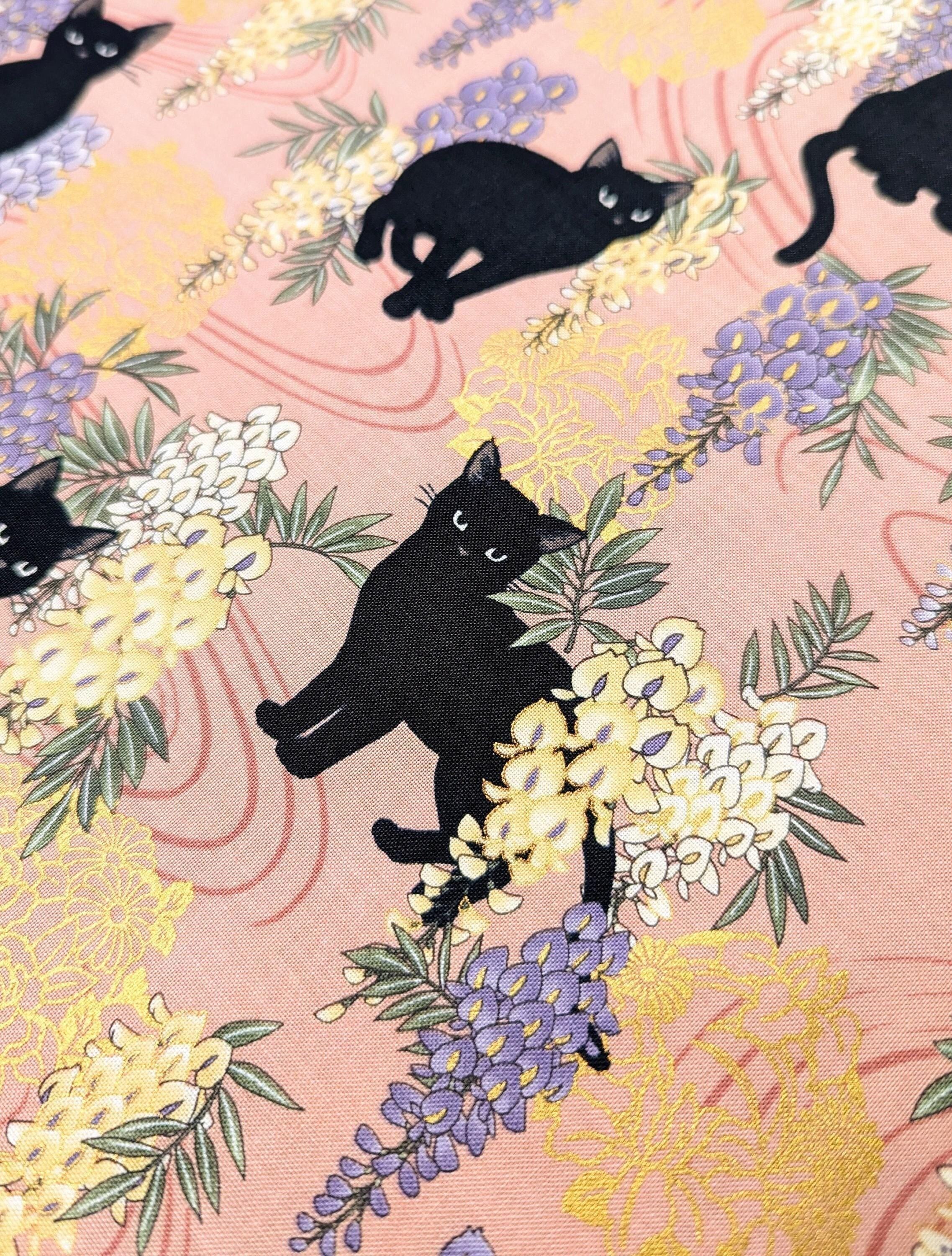 QuiltGate - Hyakka Ryoran Cats and Wisteria Cotton Fabric - Pink