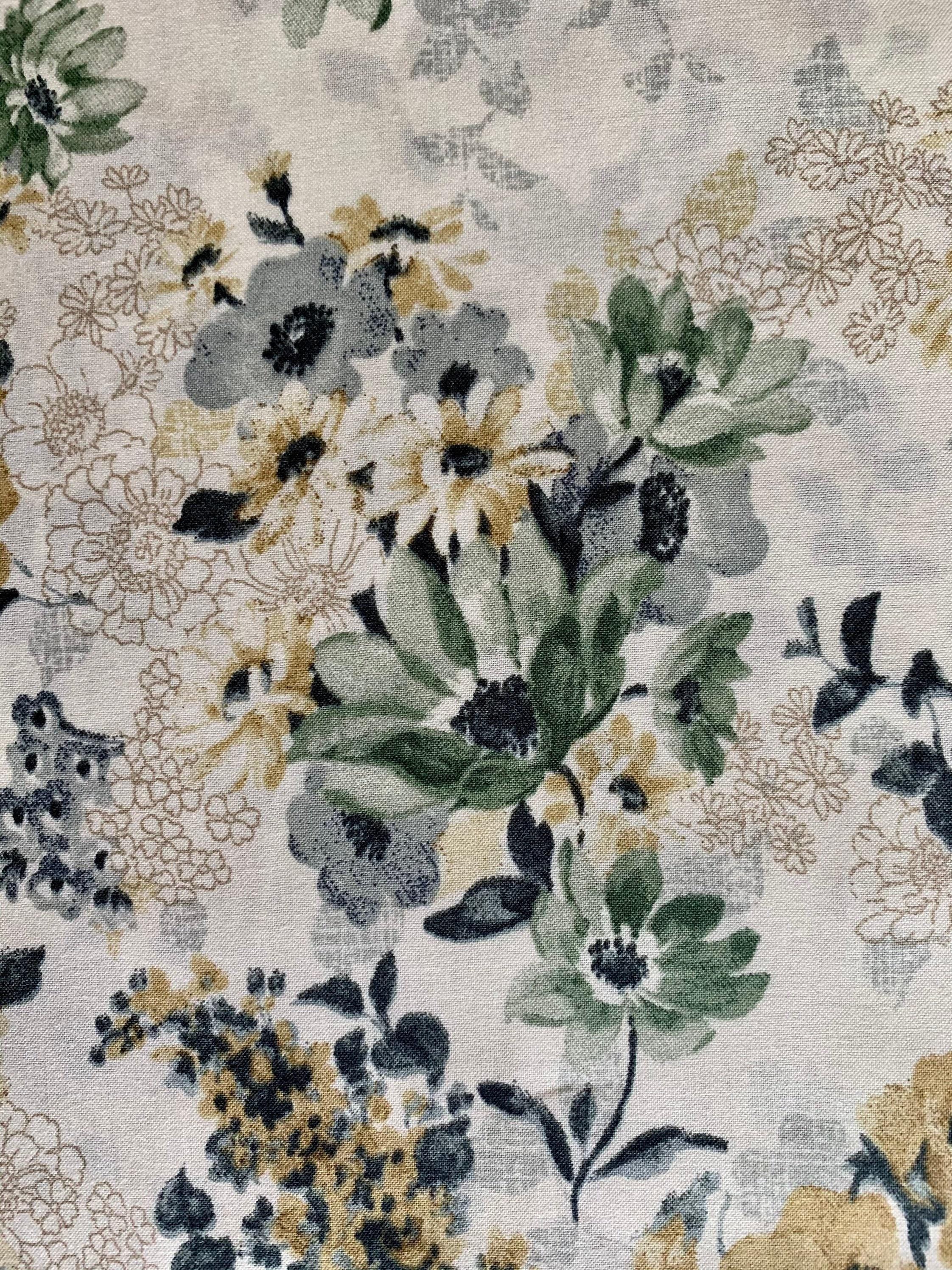 REMNANT Vintage Florals Cosmo cotton lawn fabric AP05703-2D green