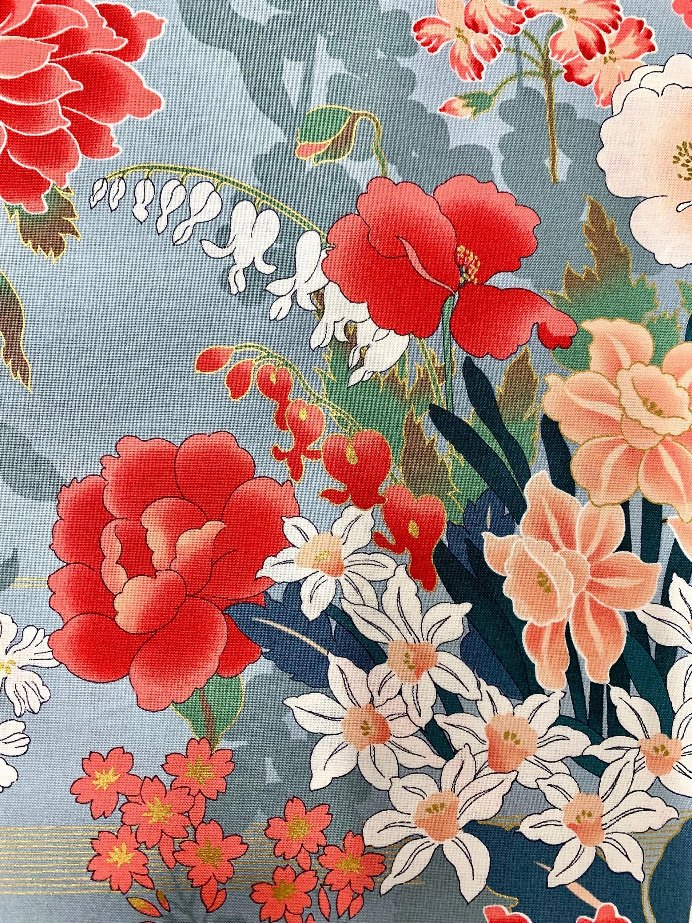 QuiltGate - Hyakka Ryoran Floral Splendor Cotton Fabric - Gray