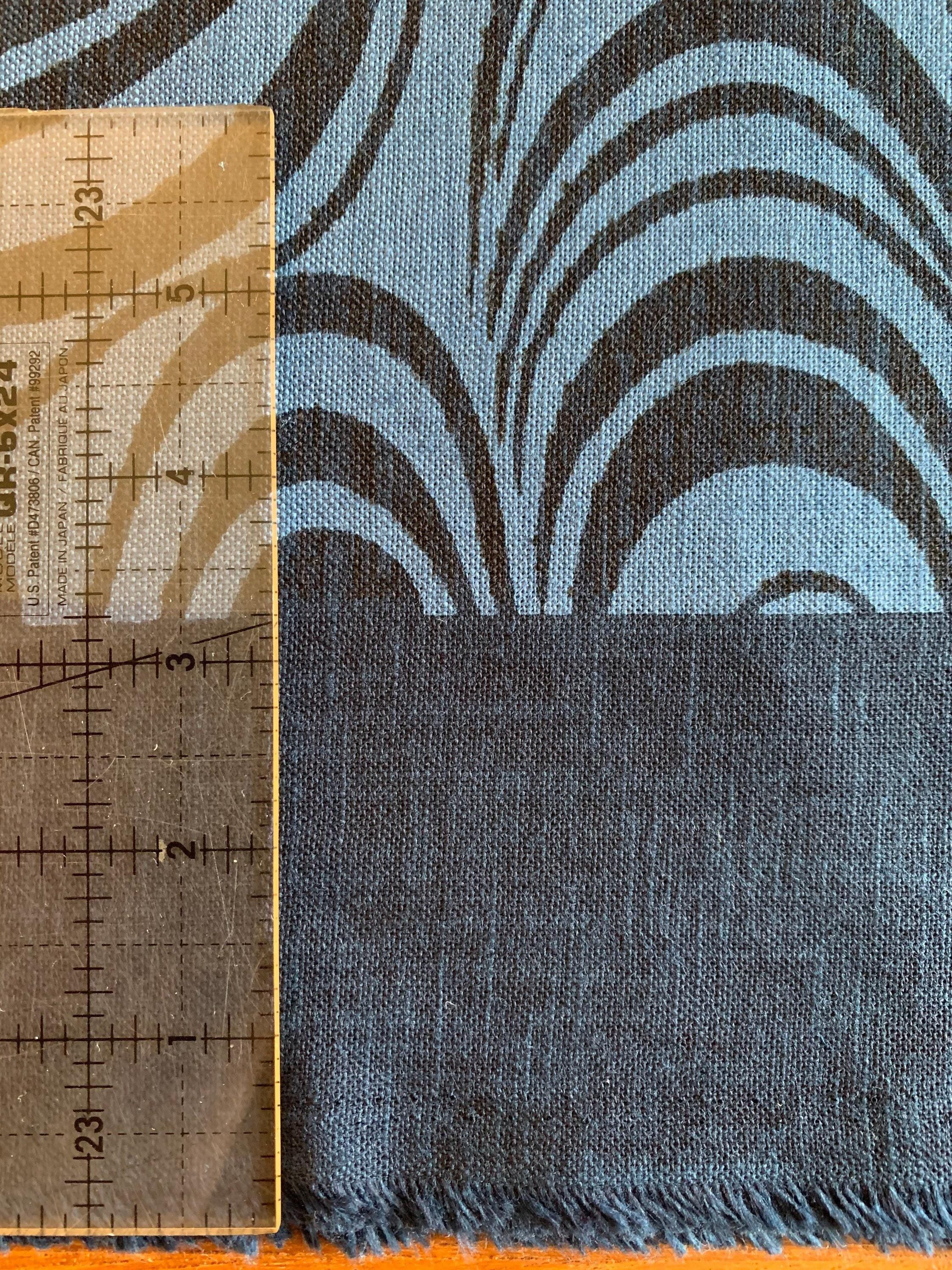 Kurenai - Hand Stenciled Waves and Swirls Cotton - Navy Blue Indigo