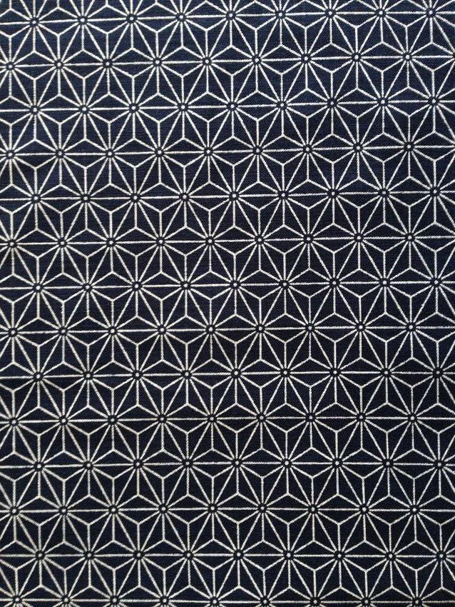 Sevenberry - Asanoha Hemp Leaf Star Cotton Fabric - Navy Blue Beige