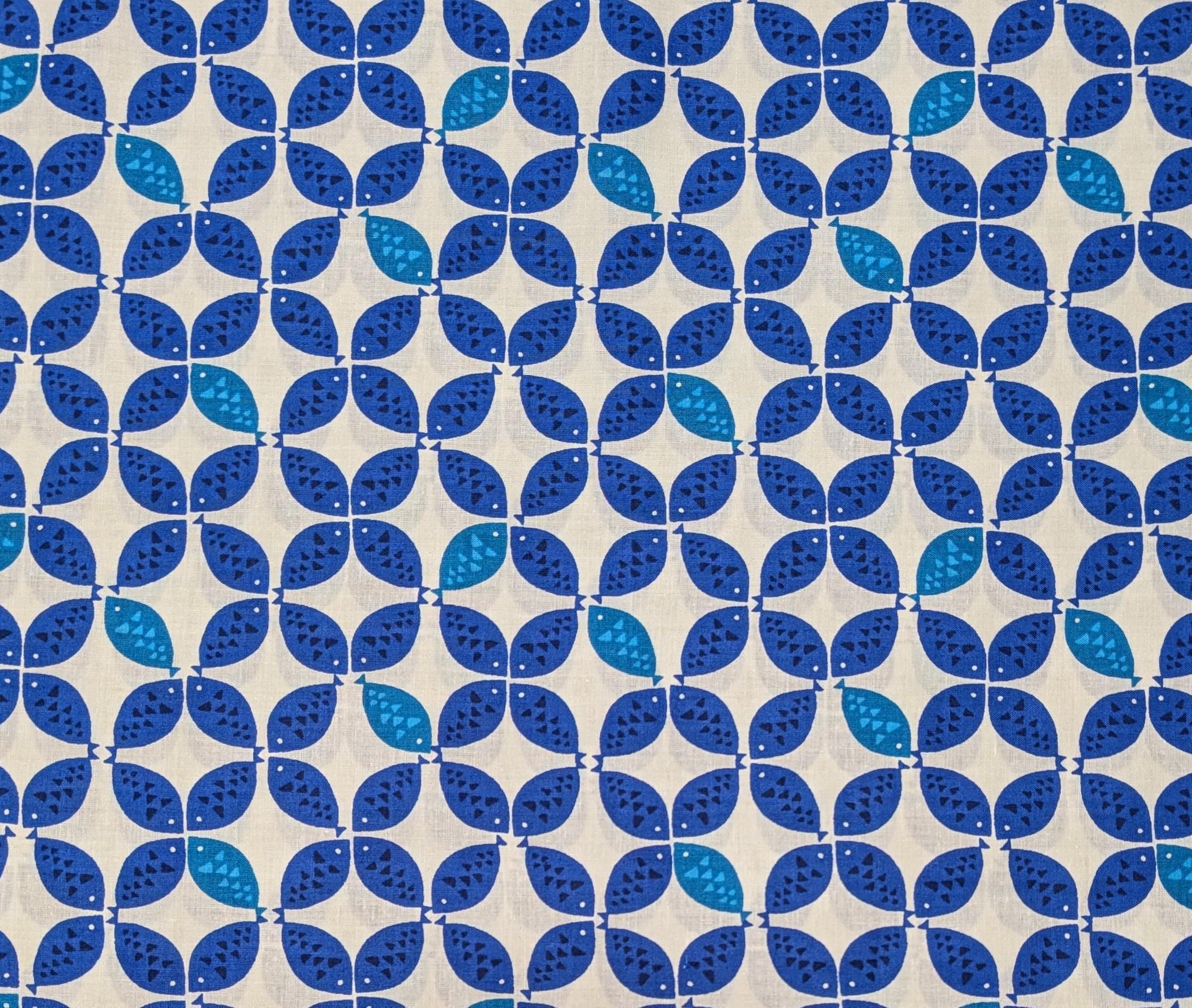 Sevenberry - Shippō Fish Cotton Fabric - Blue and White