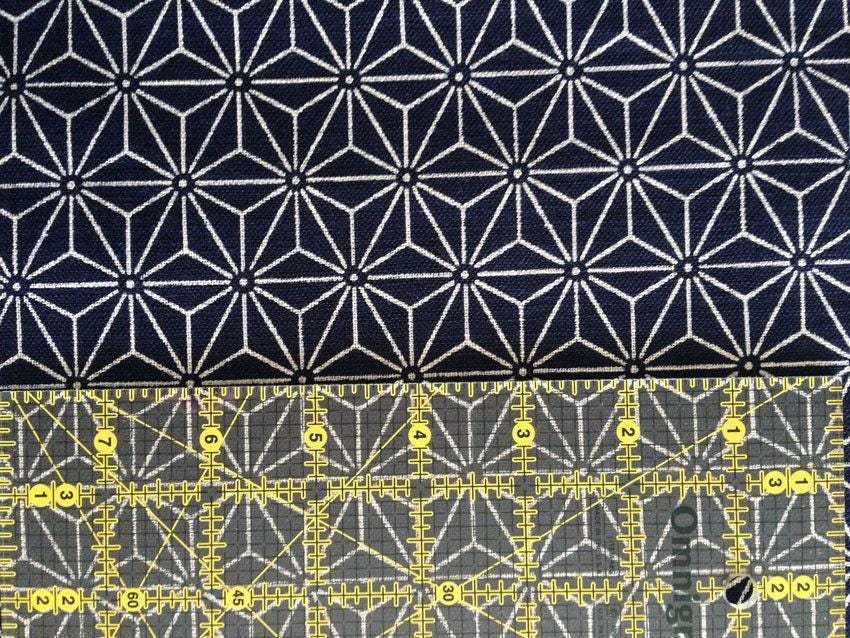 Sevenberry - Asanoha Hemp Leaf Star Cotton Fabric - Navy Blue Beige