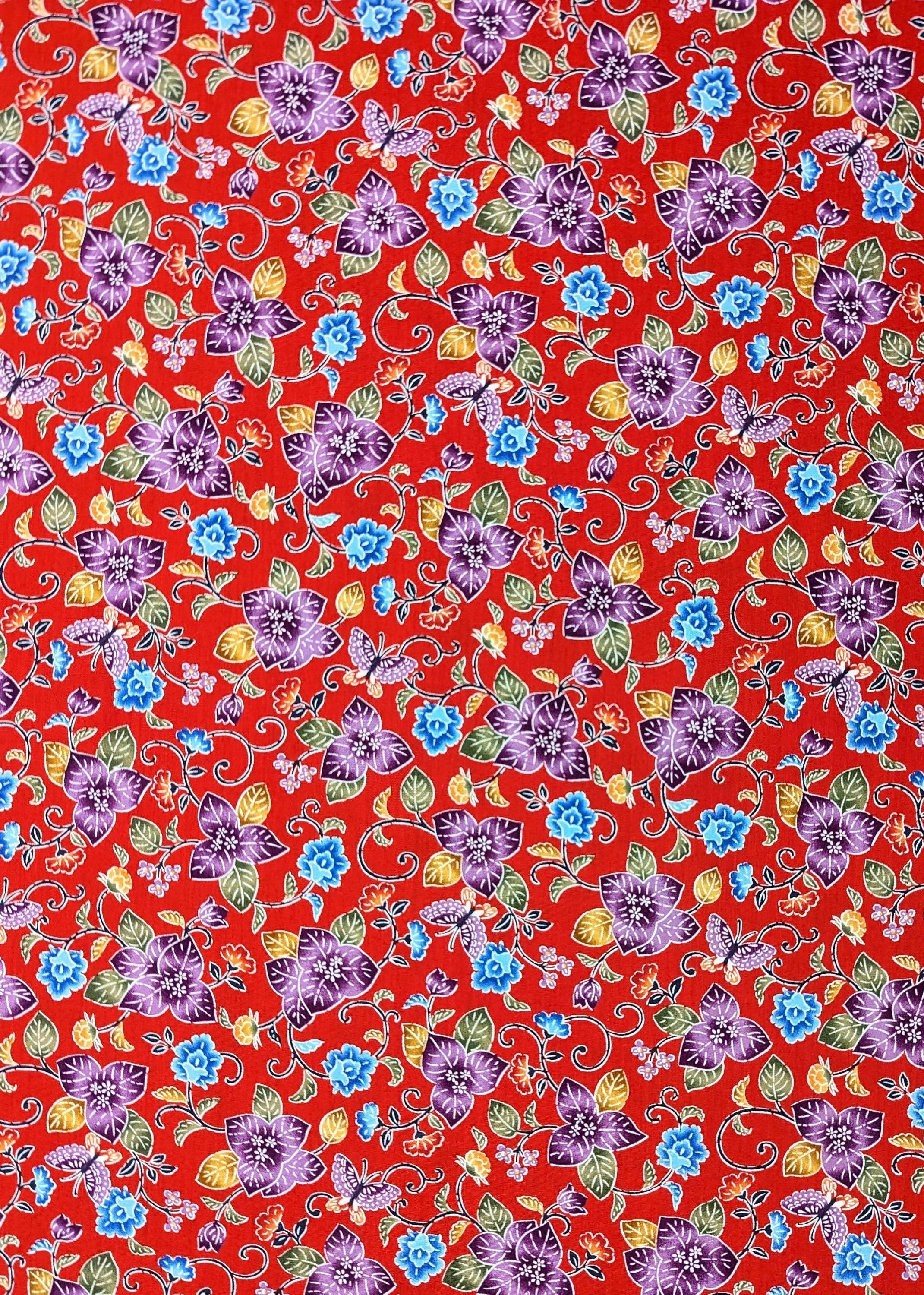 Cosmo - Tropical Bingata Flowers Cotton - Red