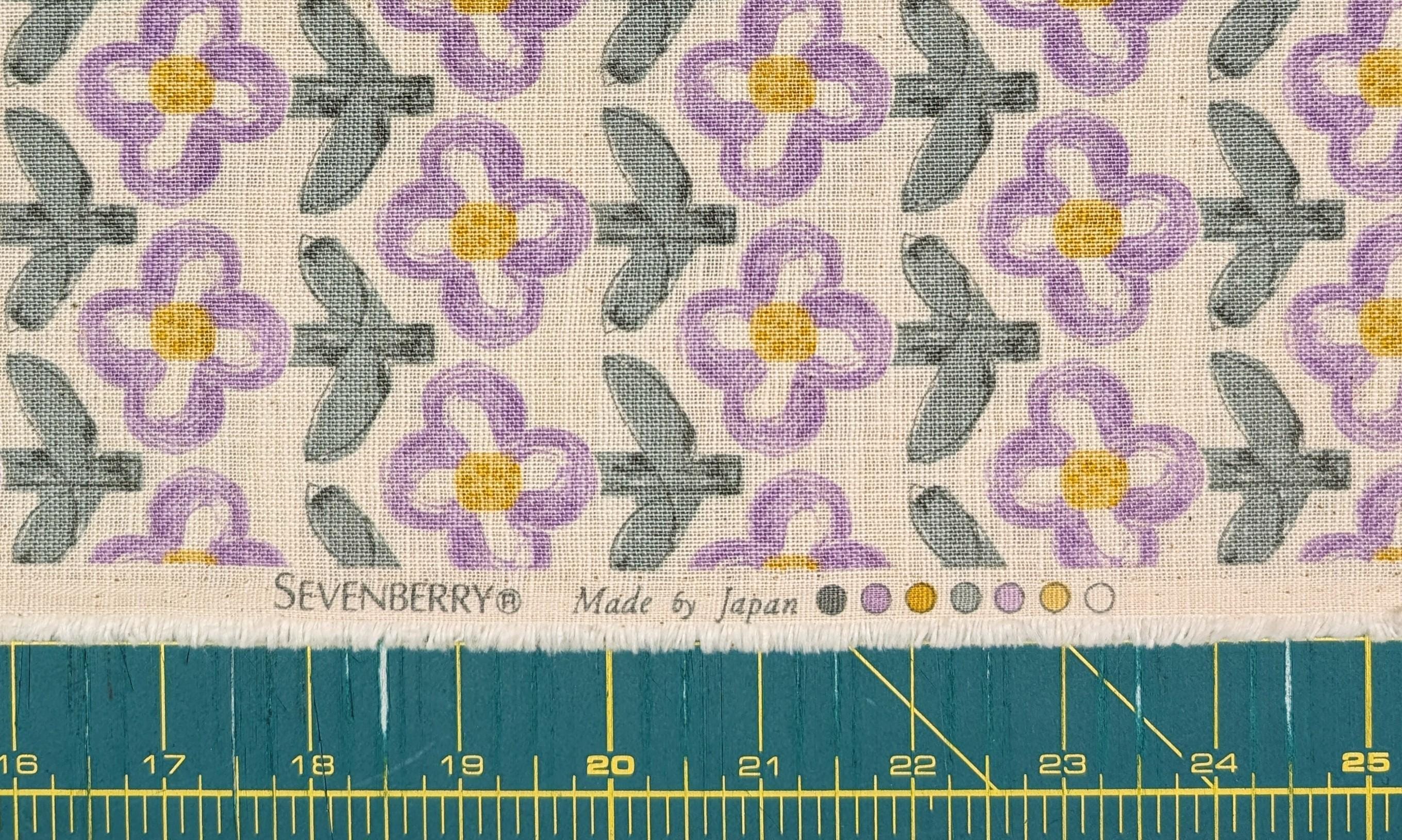 Sevenberry - NEW Standing Flowers Rustic Weave Cotton Fabric - White and Purple
