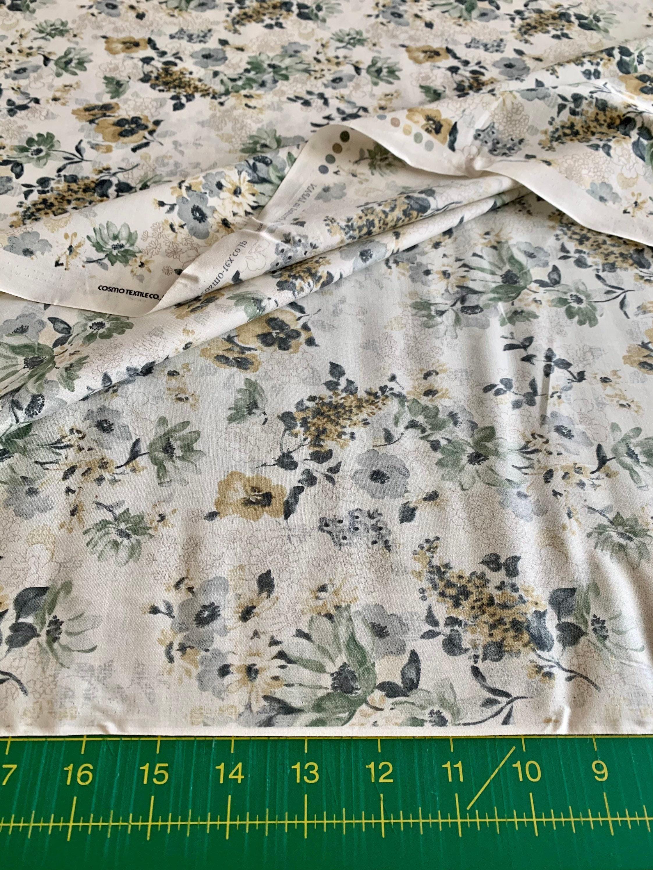 REMNANT Vintage Florals Cosmo cotton lawn fabric AP05703-2D green