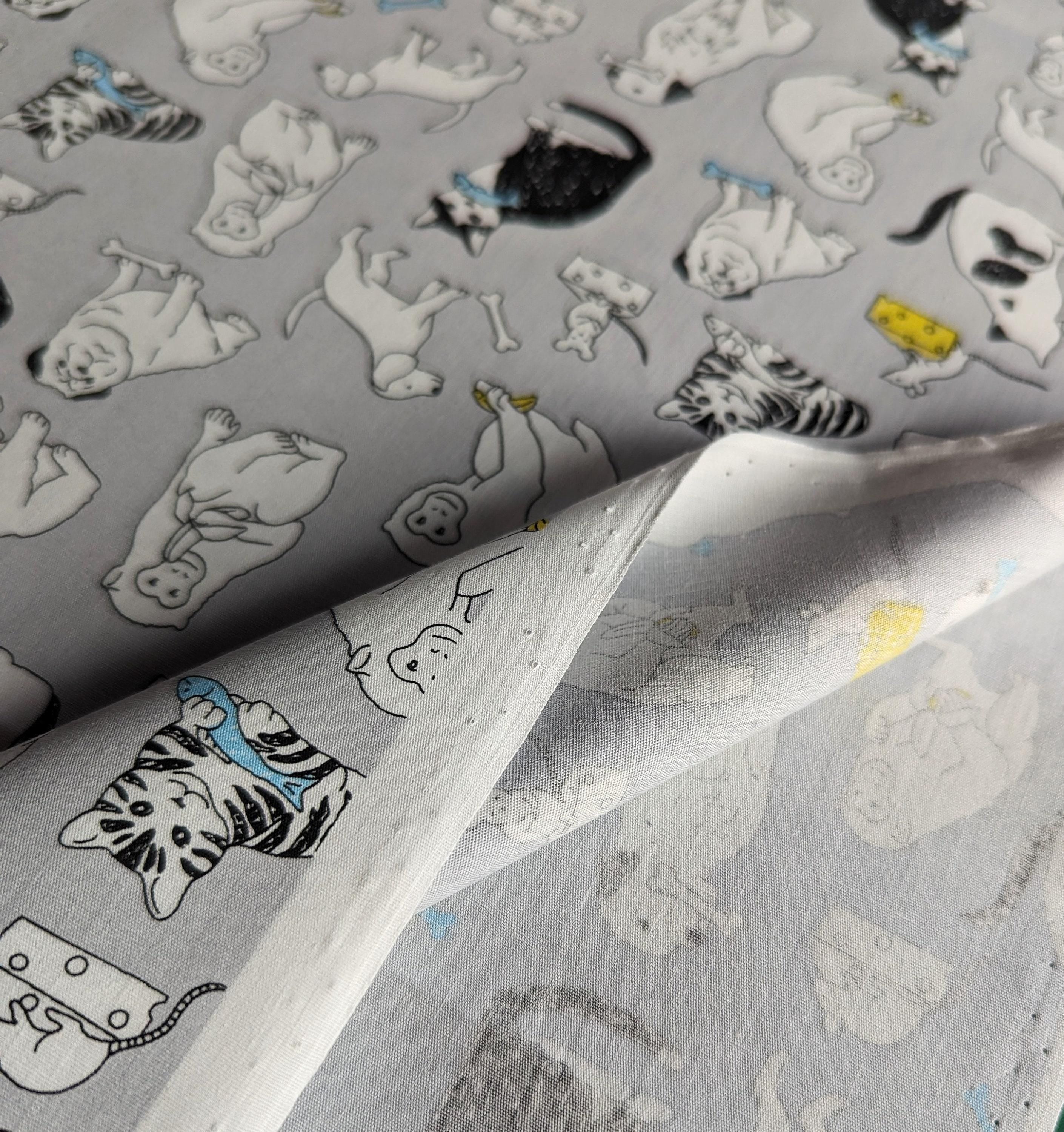 Sevenberry - Cats Dogs Mice and Monkeys Cotton Fabric - Gray