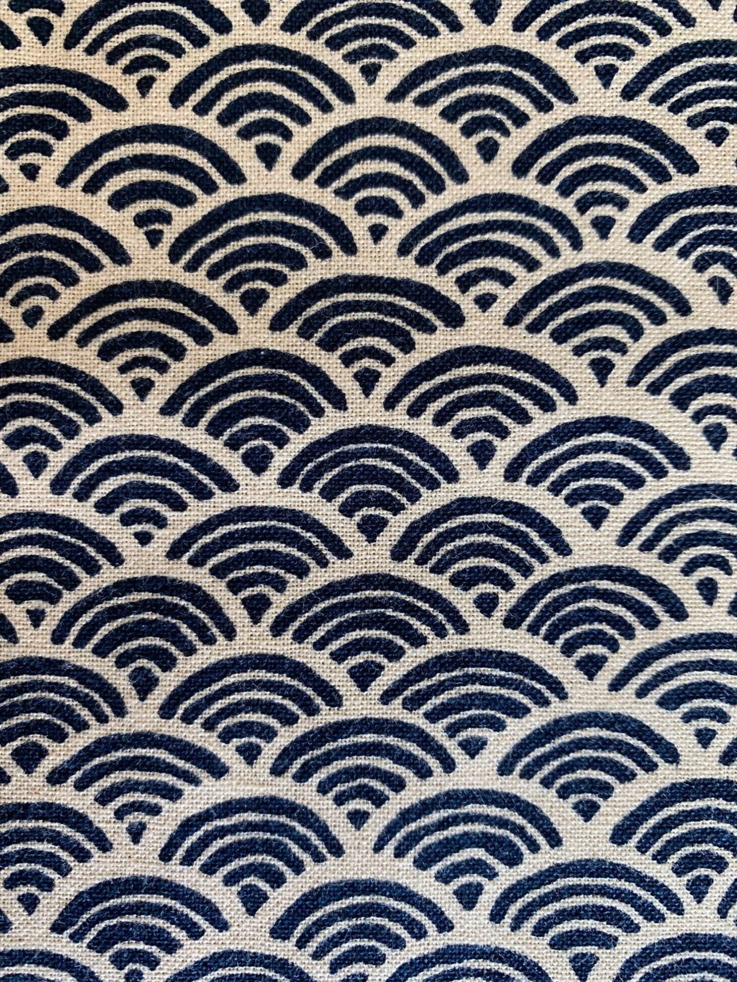 Sevenberry - Waves Cotton Fabric - Beige Navy Blue