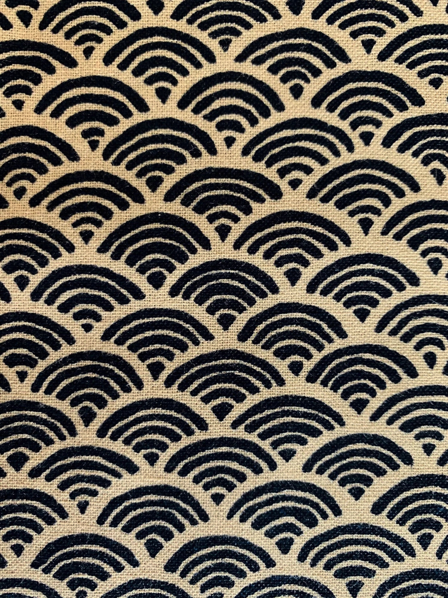 Sevenberry - Waves Cotton Fabric - Beige Dark Navy Black