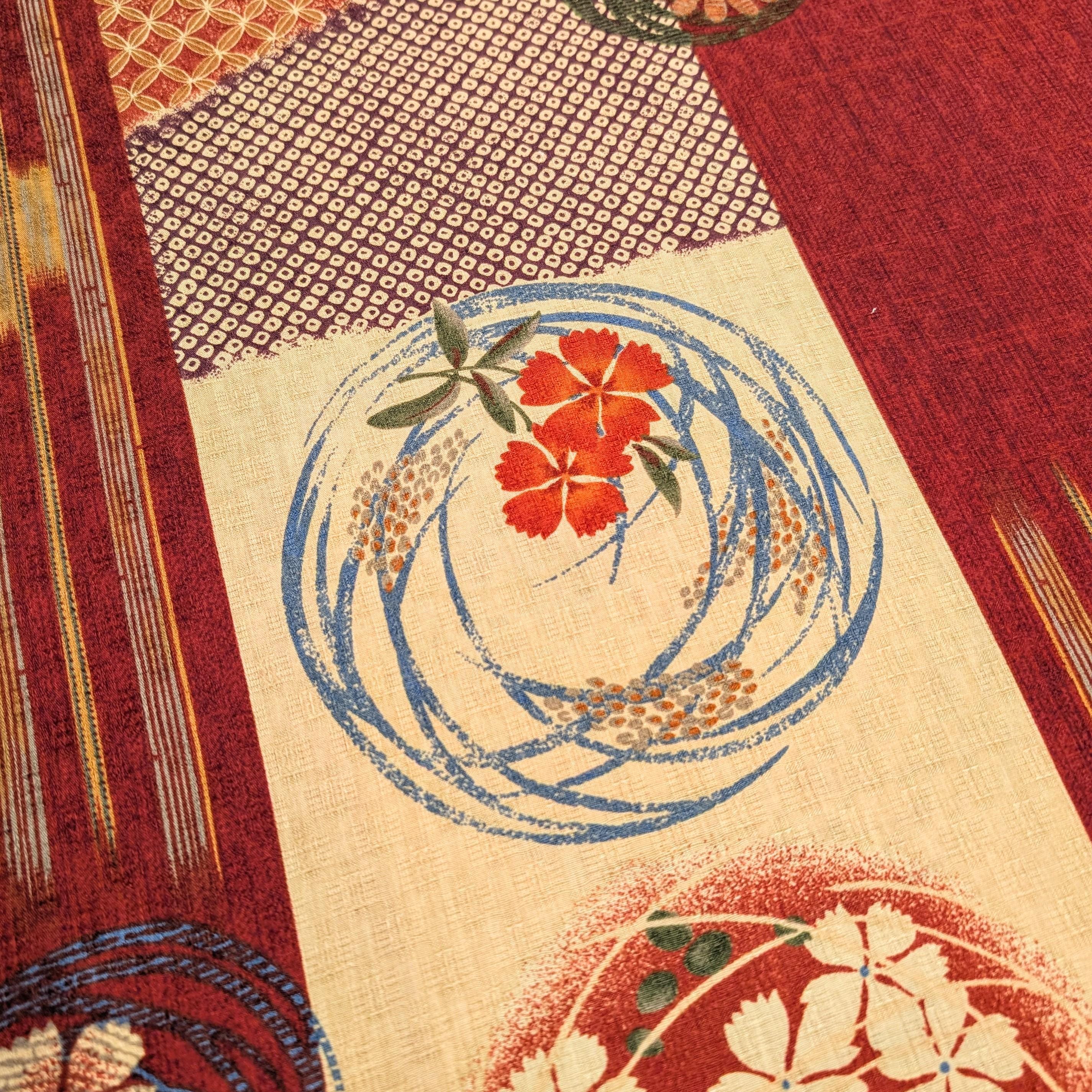 Wide Stripe Flower Circles Japanese Kobayashi dobby cotton fabric KTS-1594 A red