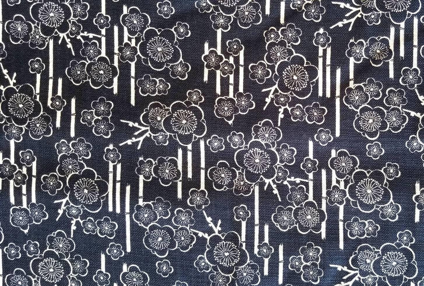 Sevenberry - Plum Cherry Blossoms Cotton Fabric - Navy Blue