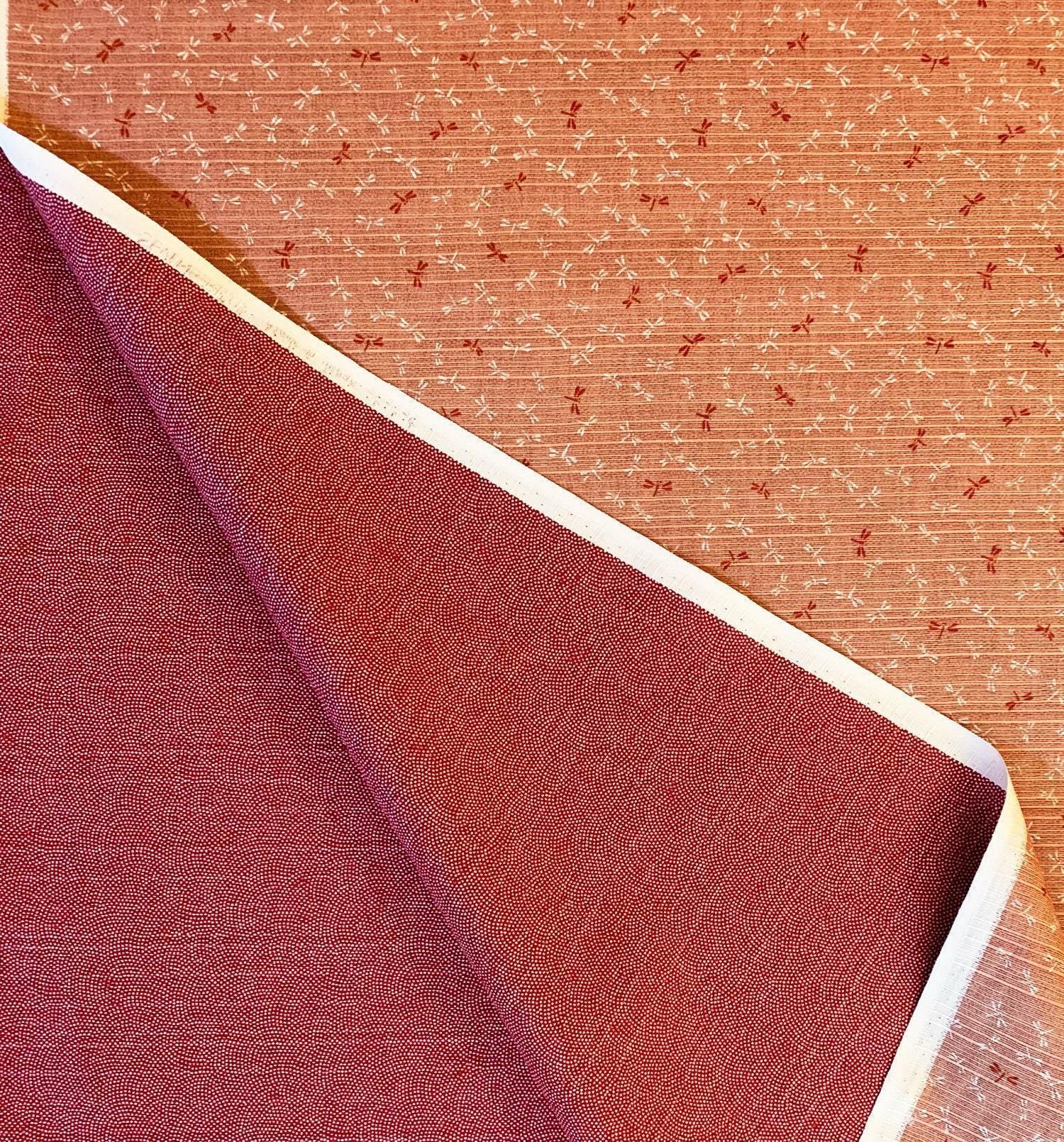 Sevenberry - Double Sided Dragonfly and Same-Komon Cotton Shantung - Pink Red