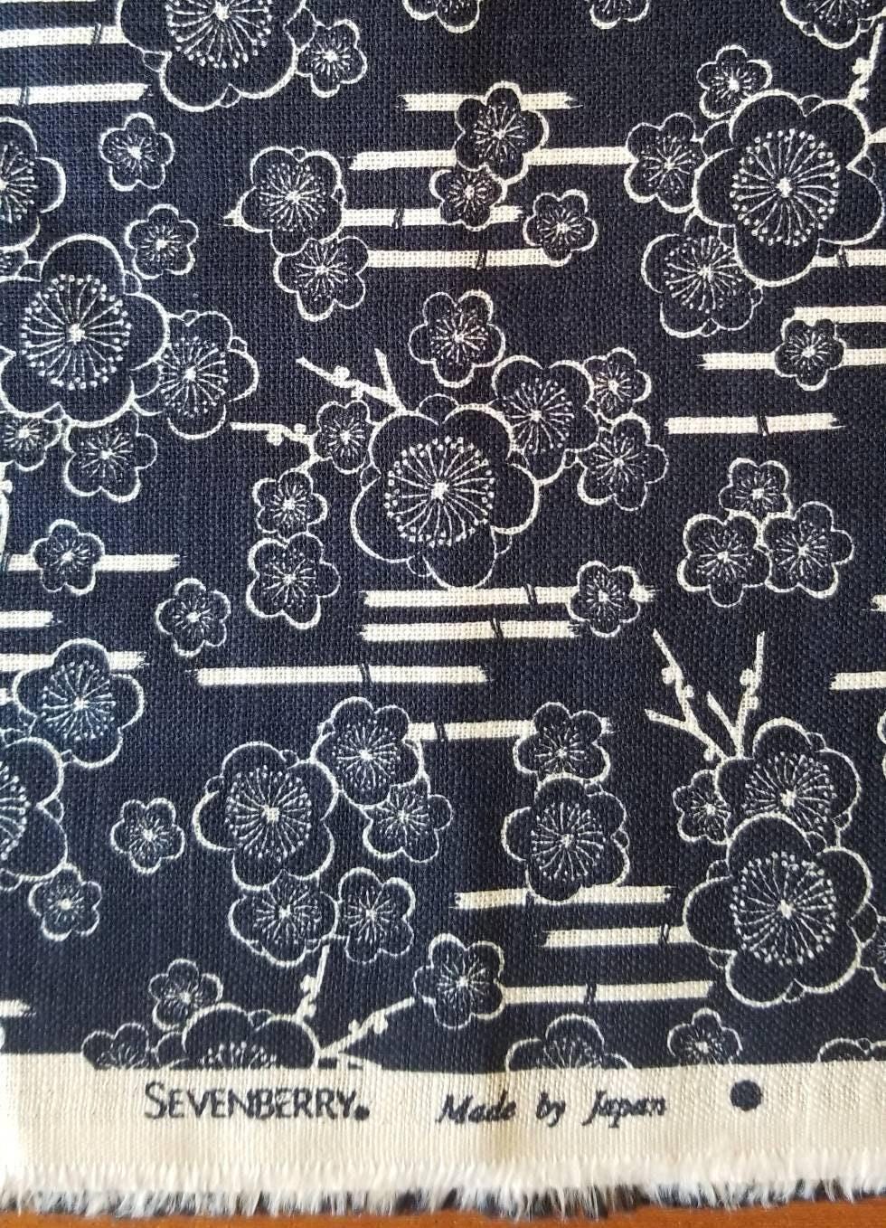 Sevenberry - Plum Cherry Blossoms Cotton Fabric - Navy Blue
