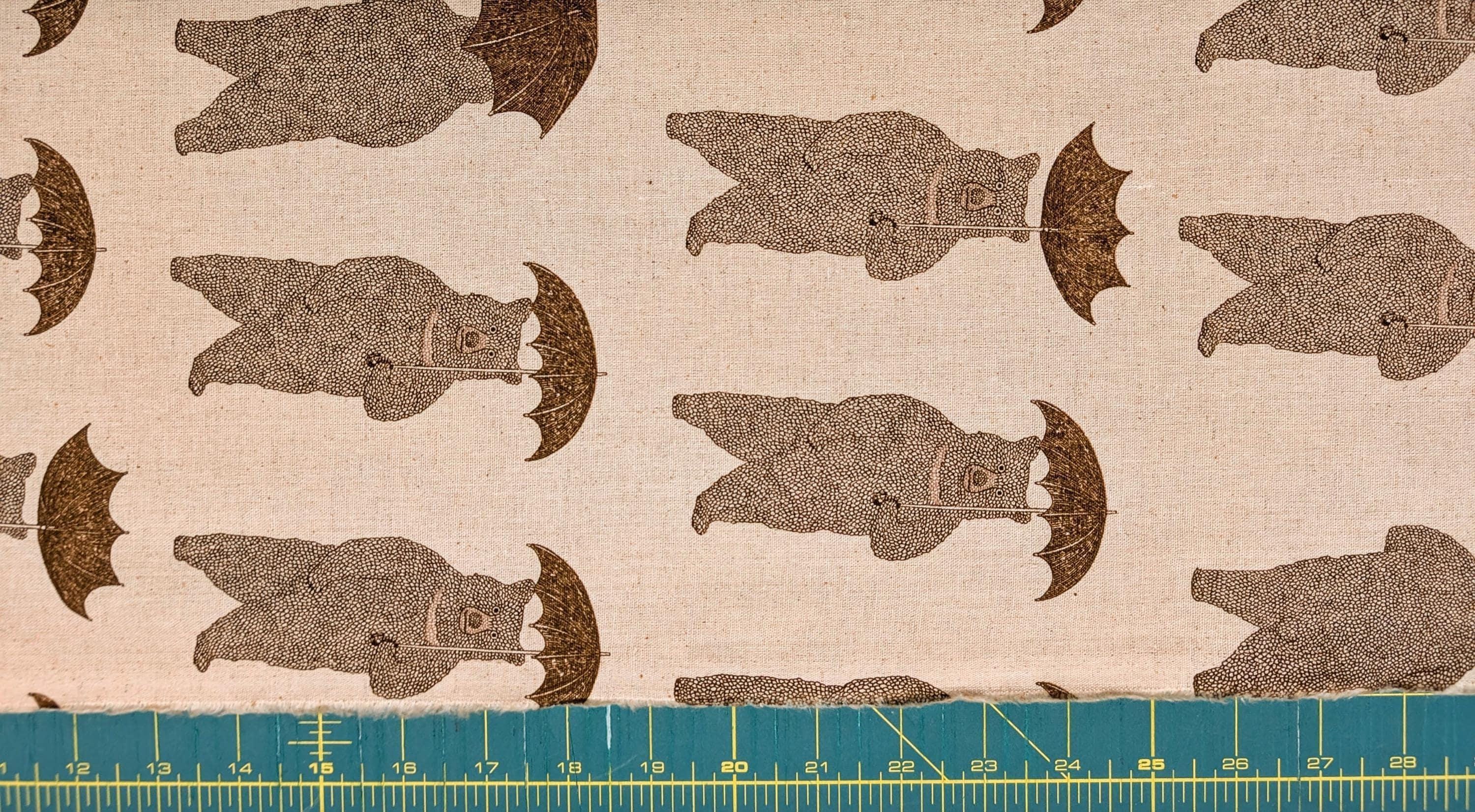 Koizumi - Bear-Able Weather Bears with Umbrellas Cotton/Linen Canvas - Beige Brown