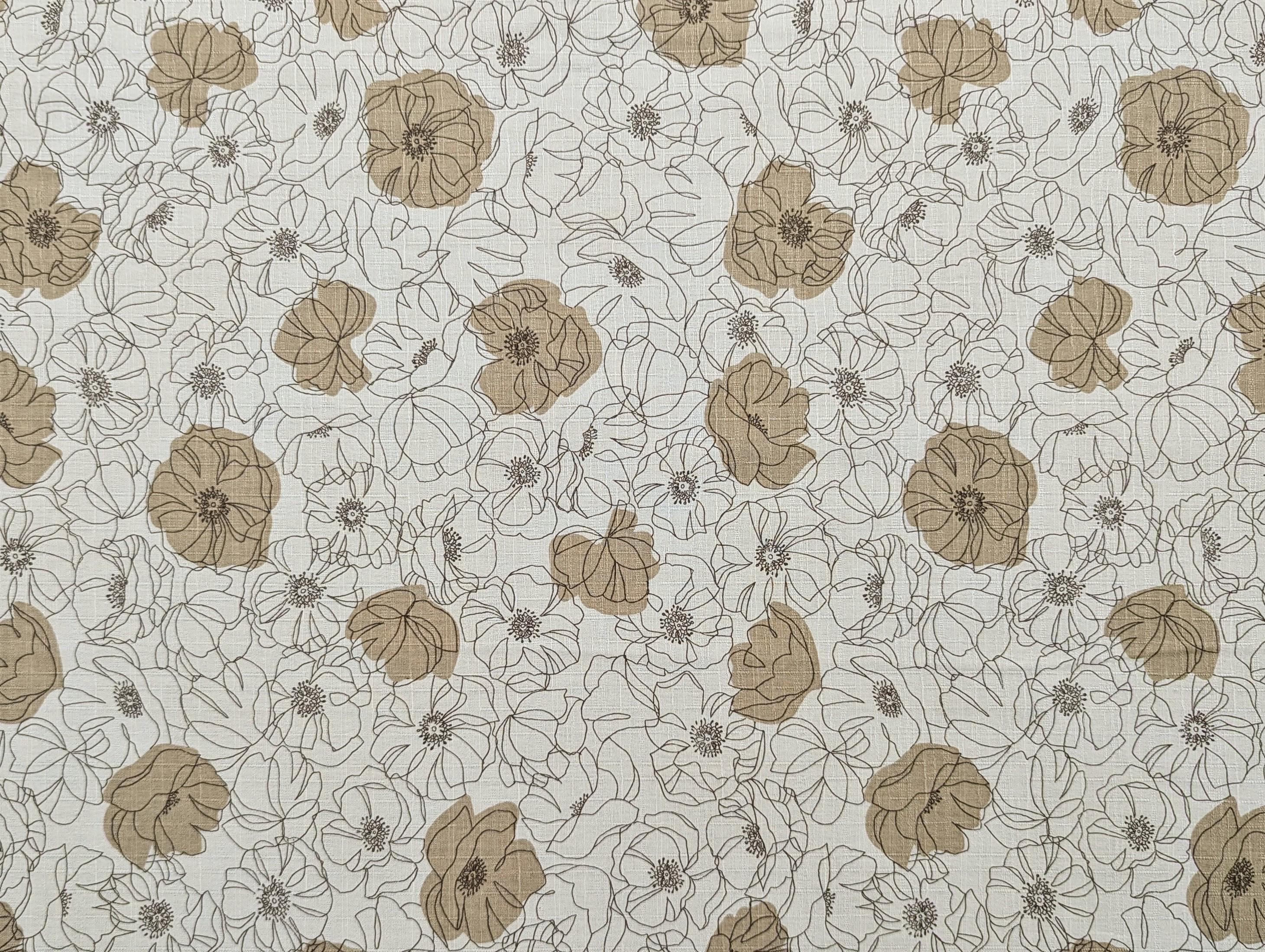 Koizumi - Line Art Poppies Cotton Dobby - Pale Blue and Gray