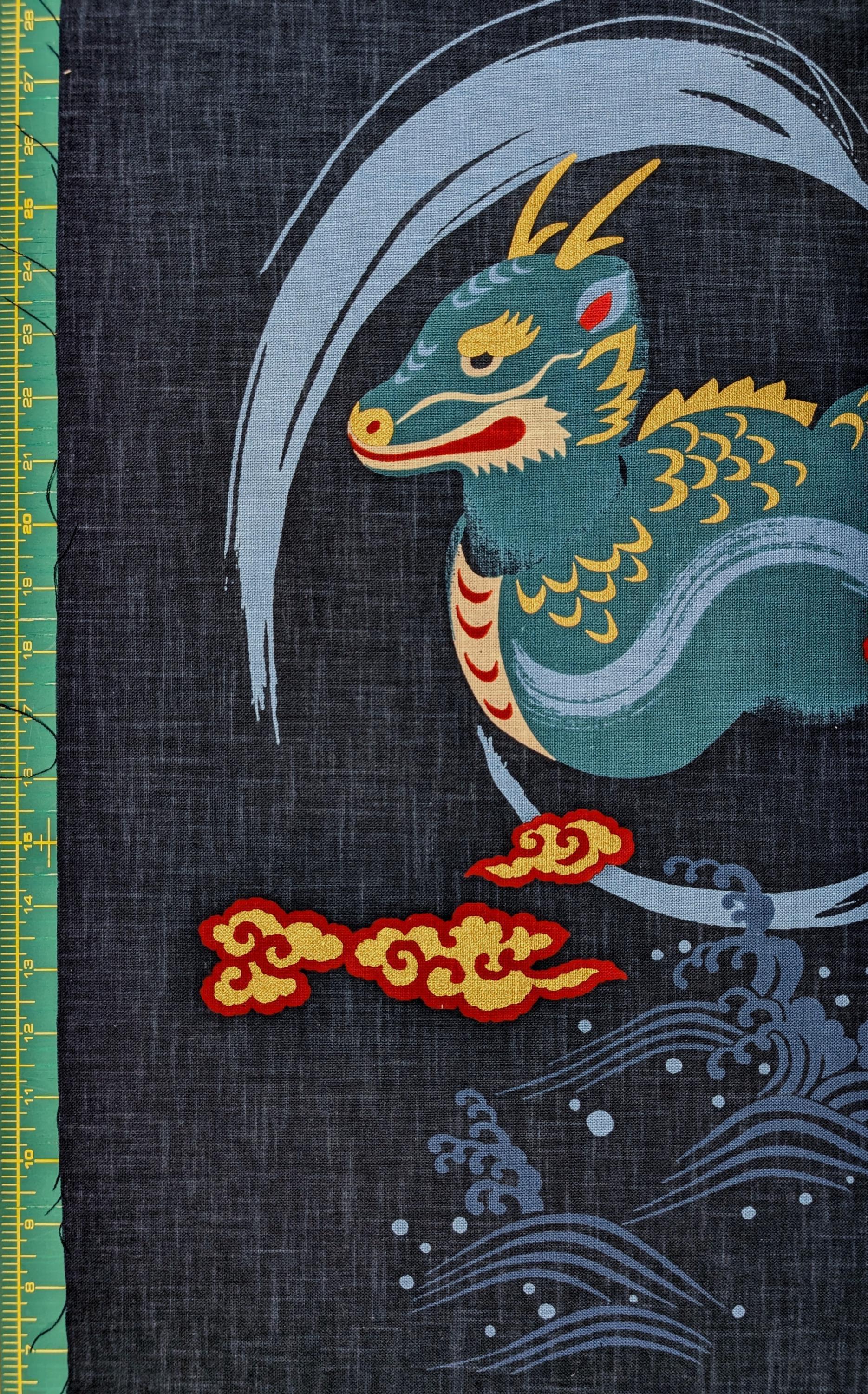 Kurenai - Cute Dragon Japanese Noren Panel - Blue