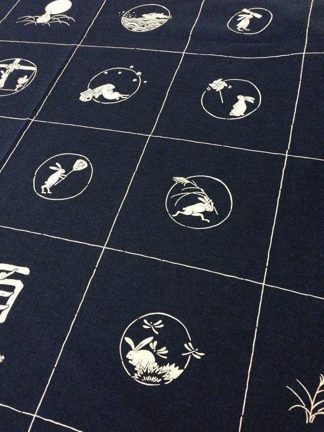 Kurenai - Four Seasons Usagi Rabbit Cotton Panel - Navy or Black
