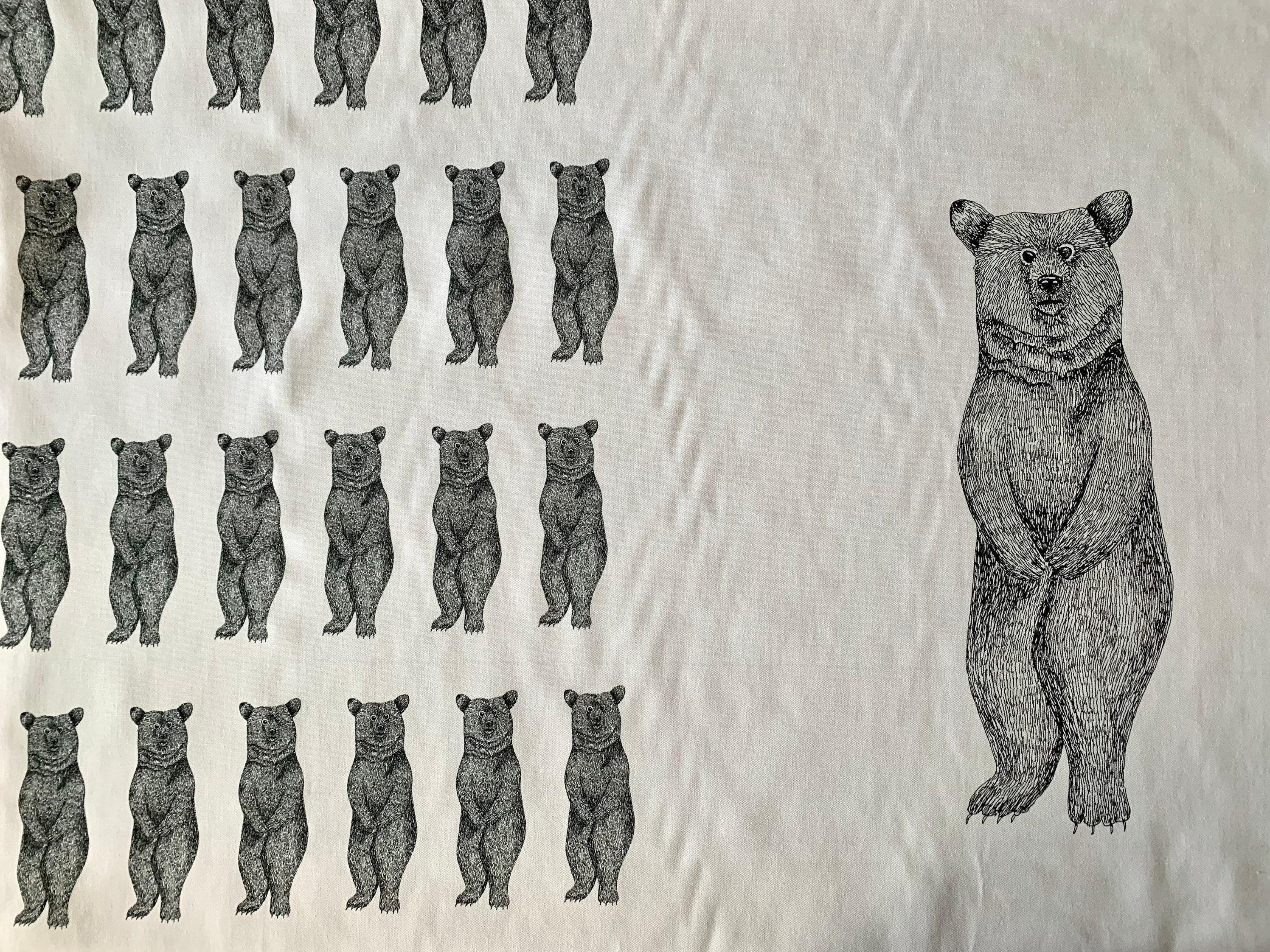 Koizumi - Big Bear Cotton Fabric Panel - White Black