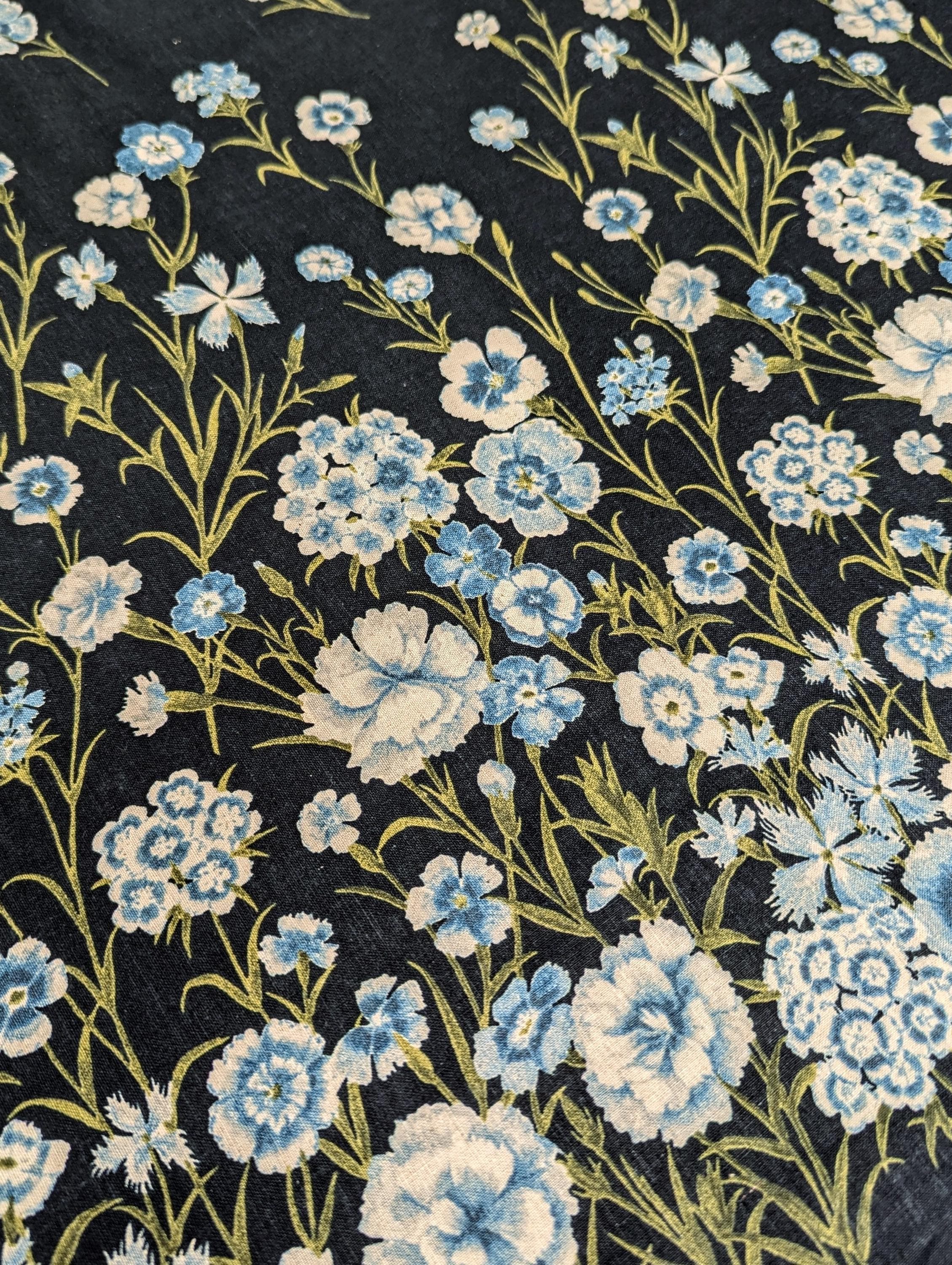 Koizumi - Summer Meadows Panel Momen-T Cotton/Linen Fabric - Dark Blue
