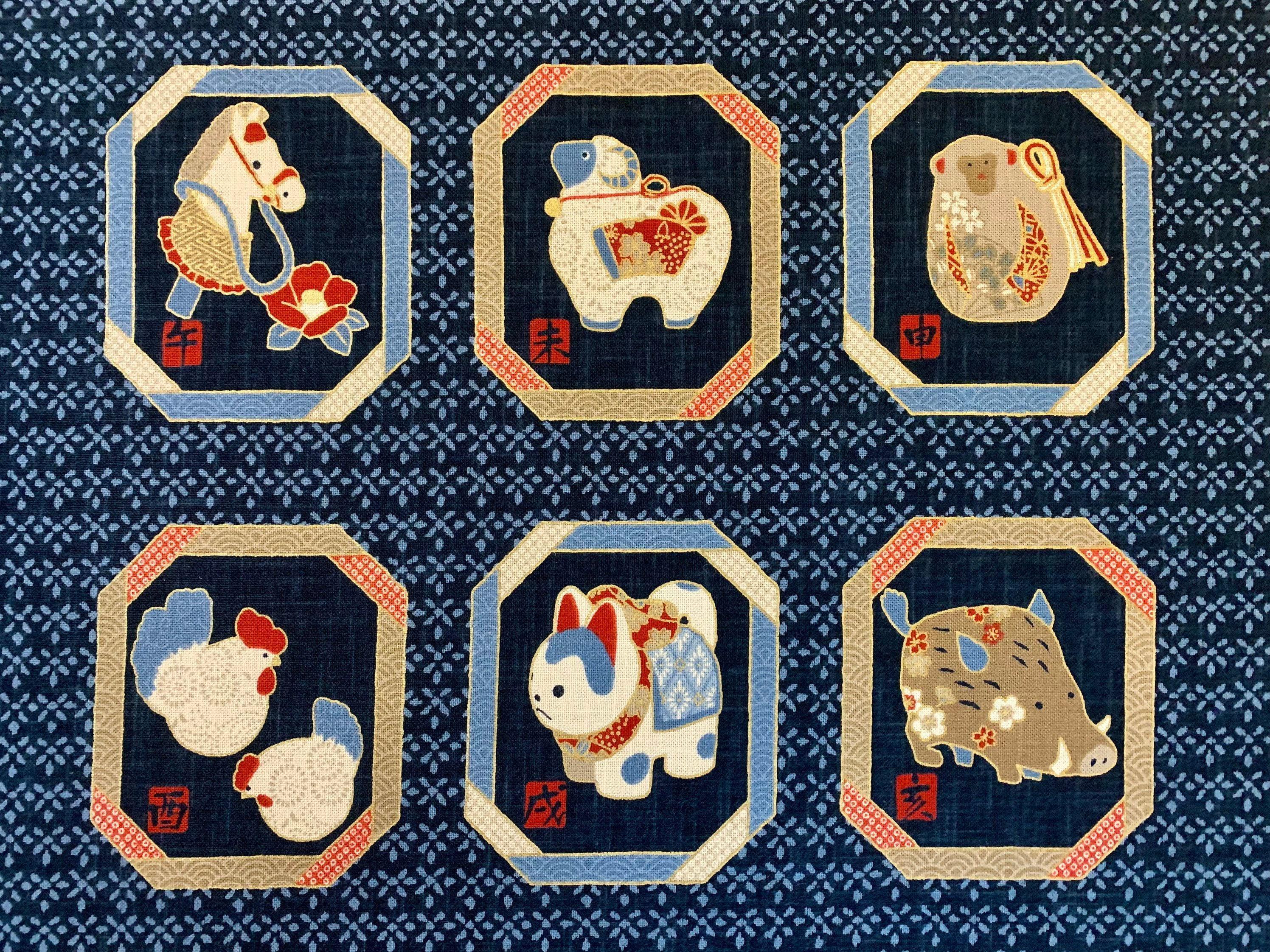 Kurenai - New Year Zodiac Japanese Noren Panel - Blue