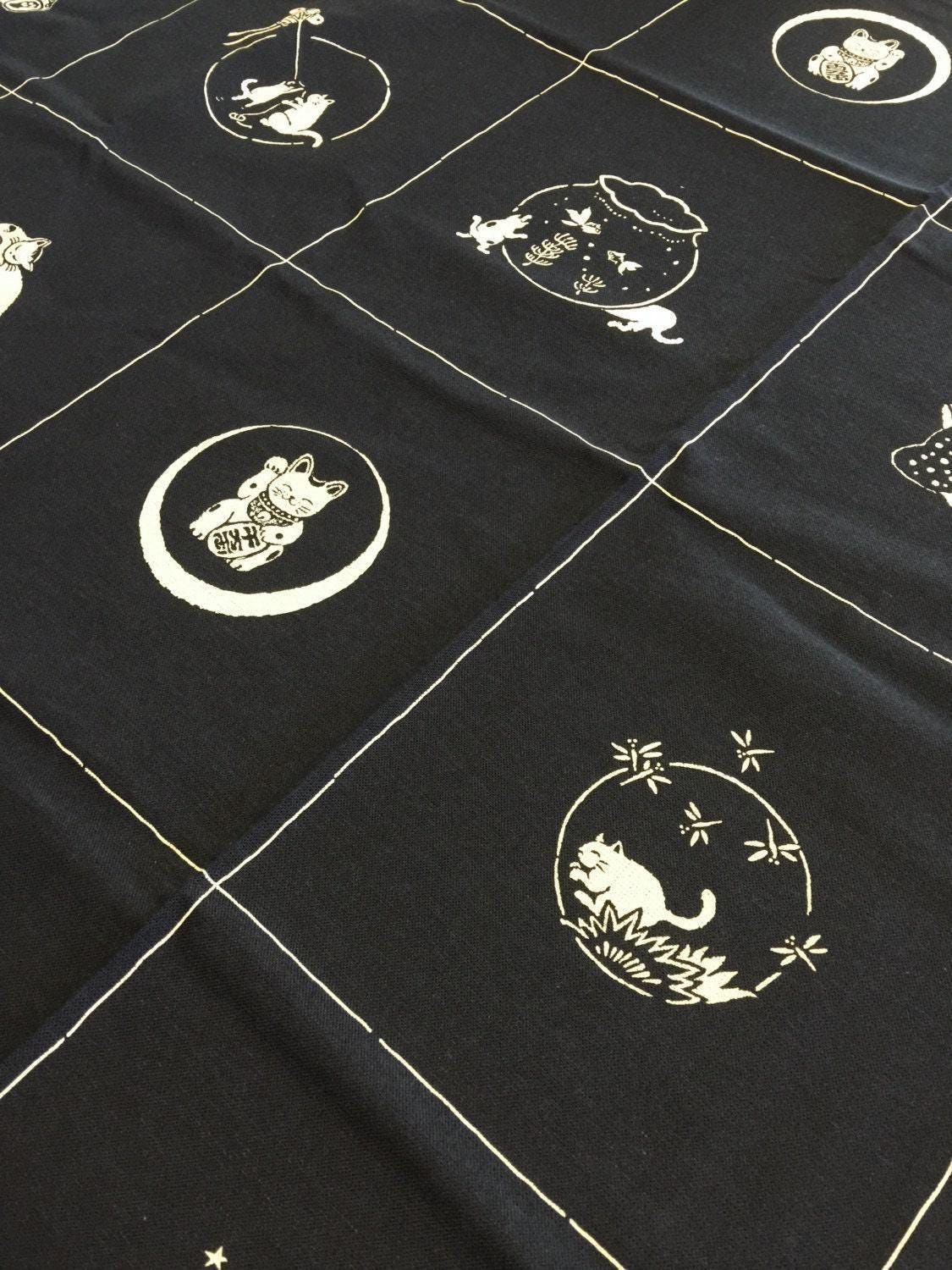 Orimono Imports - Neko Cat Cotton Fabric Panel - Navy, Black, or Red