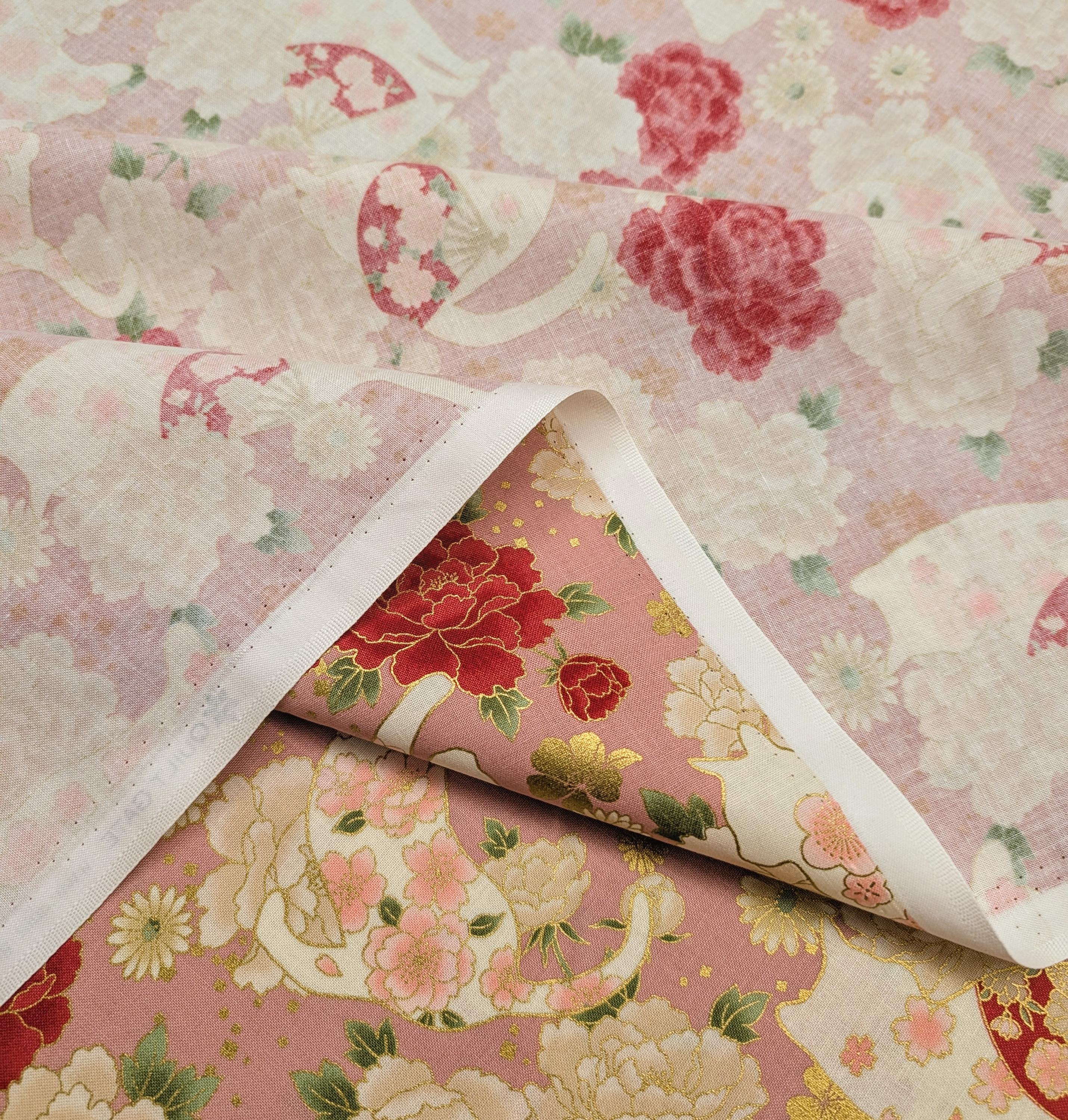 NEW Cats and Roses Quilt Gate Hyakka Ryoran Japanese cotton fabric HR3480-12 B pink
