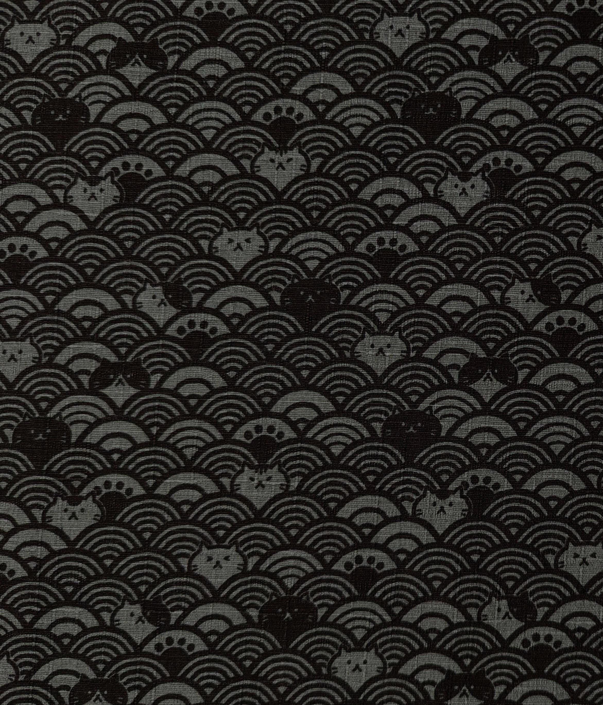 Waves with Cats Cosmo Japanese cotton dobby fabric AP41903-2E gray