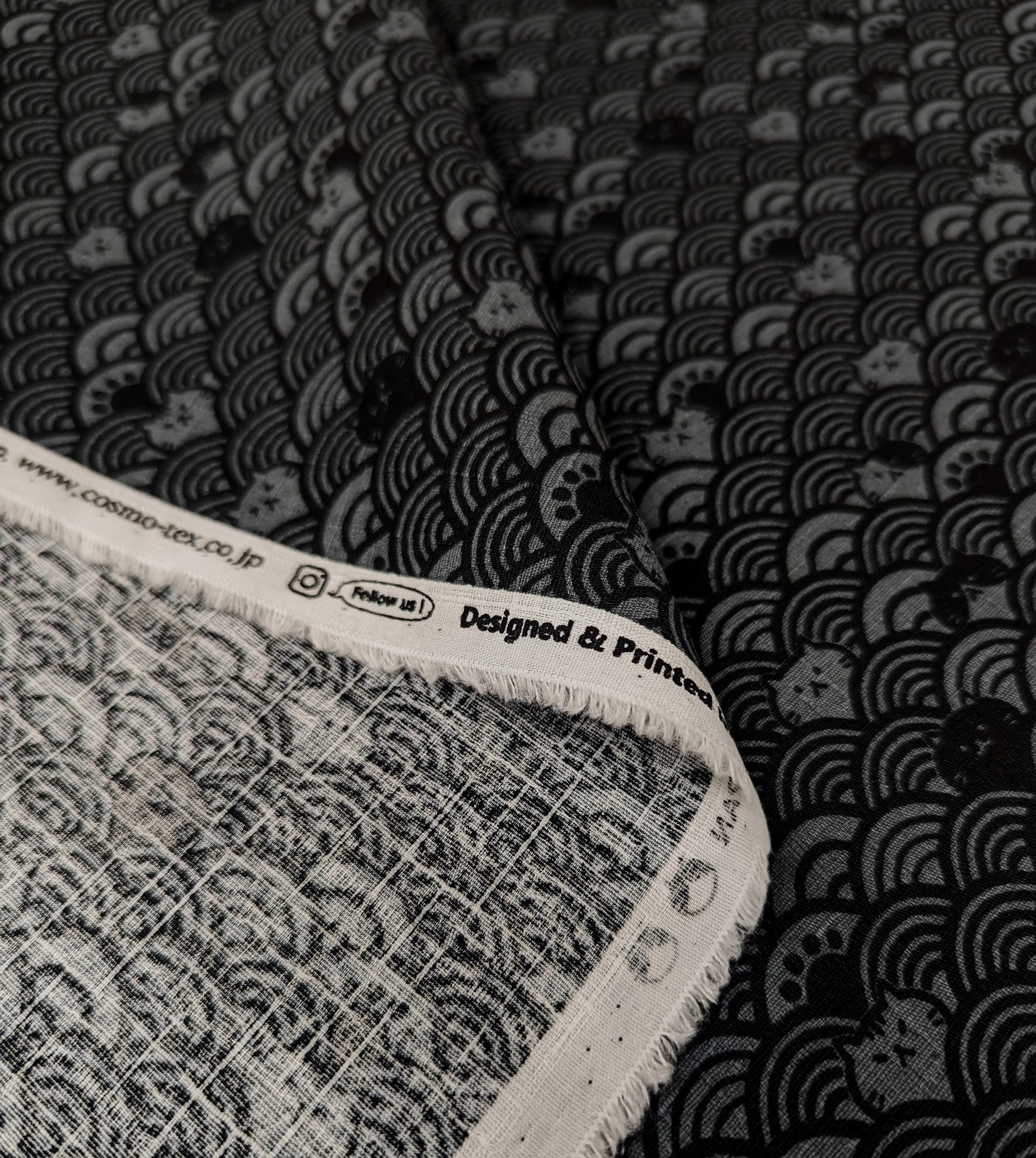 Waves with Cats Cosmo Japanese cotton dobby fabric AP41903-2E gray