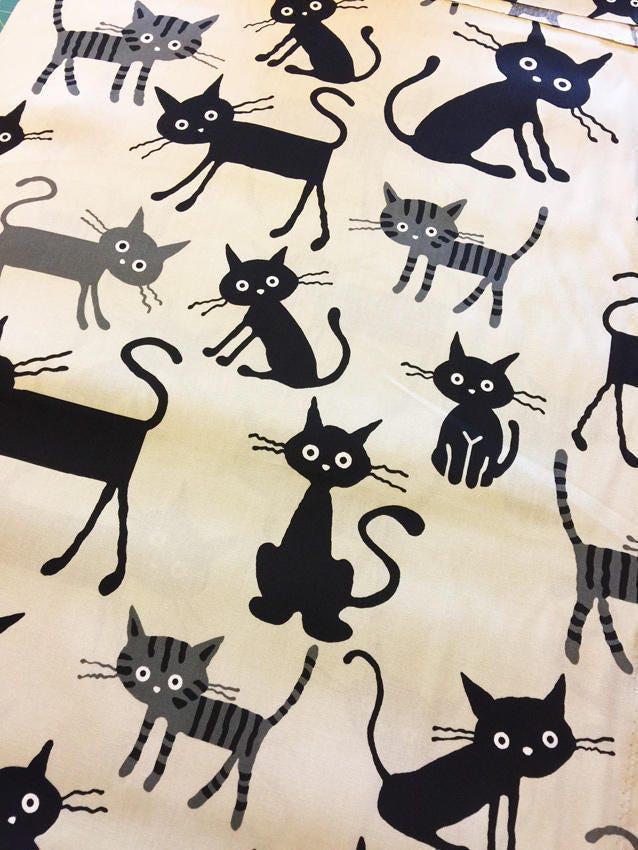 REMNANT Cocoland Big Cats Japanese Oxford cotton canvas fabric H-CO-10002-12-A cream black gray