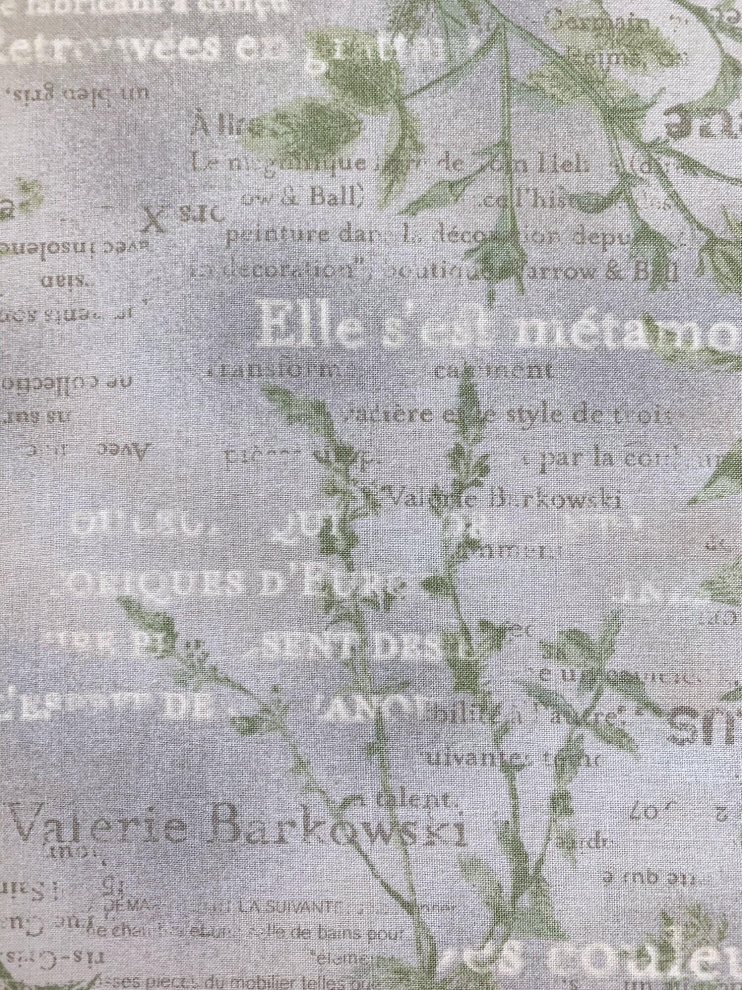 Vancet - Dear Grace Floral Text Cotton Fabric - Gray Green