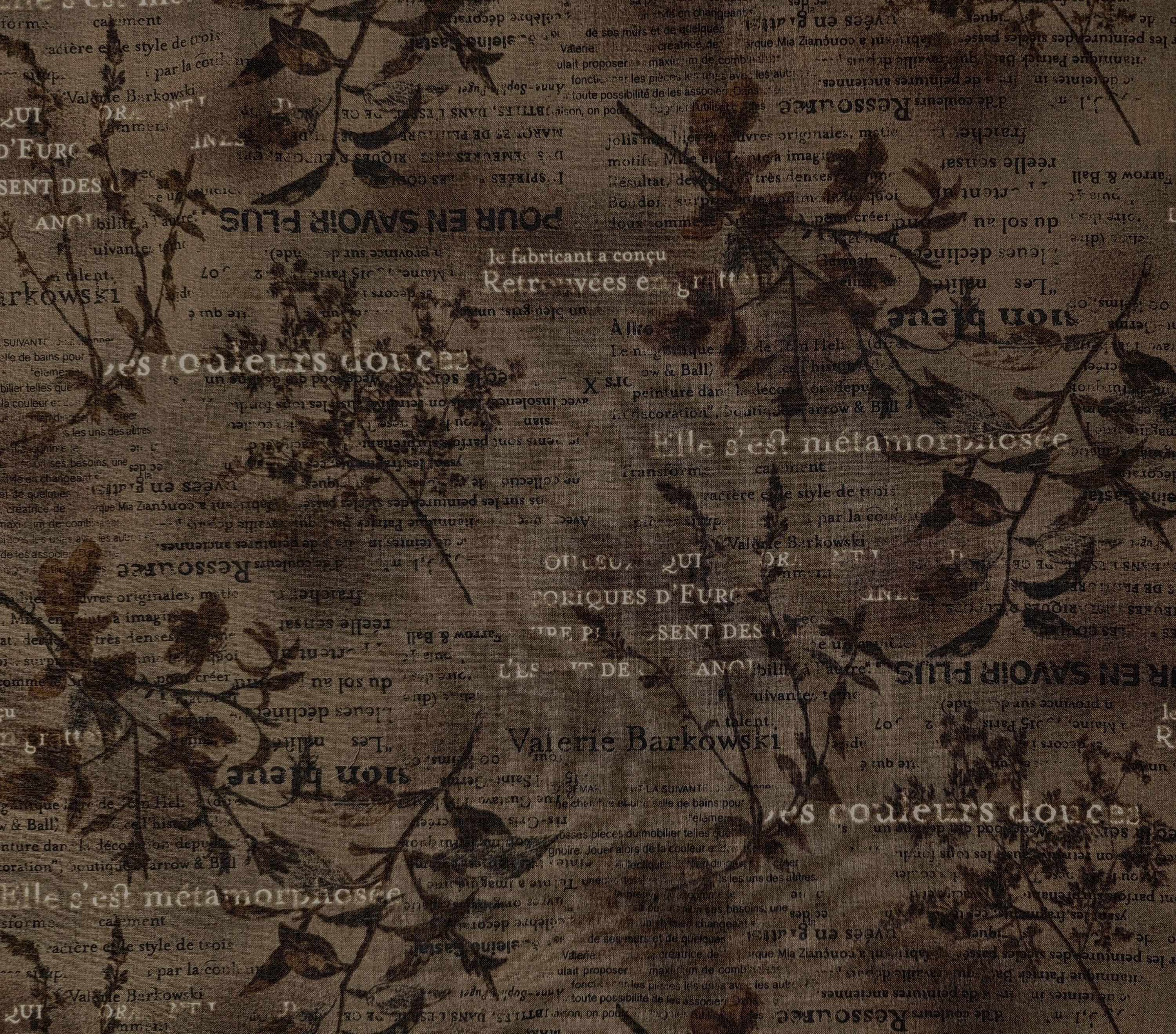 Vancet - Dear Grace Floral Text Cotton Fabric - Brown Bronze