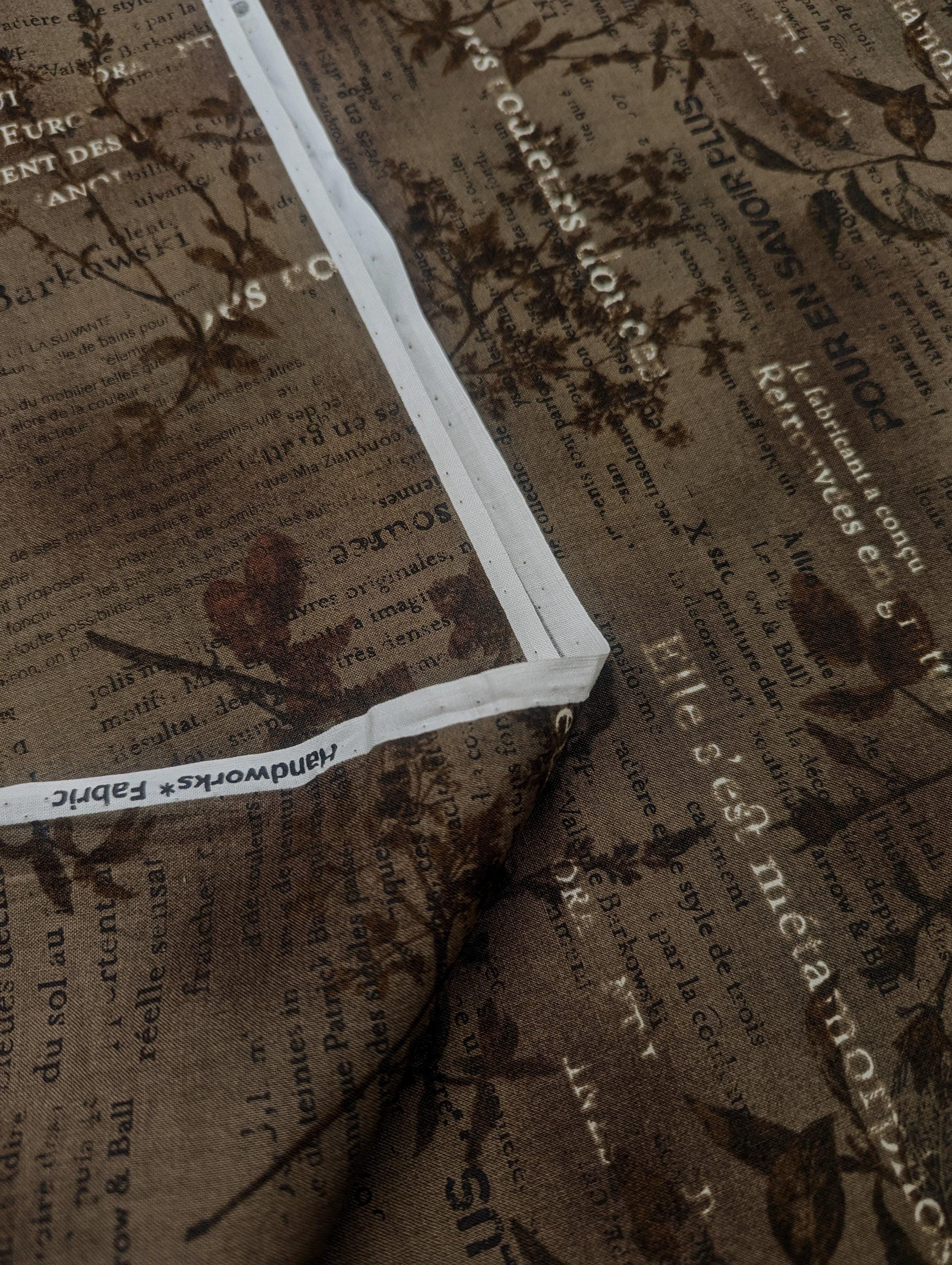 Vancet - Dear Grace Floral Text Cotton Fabric - Brown Bronze