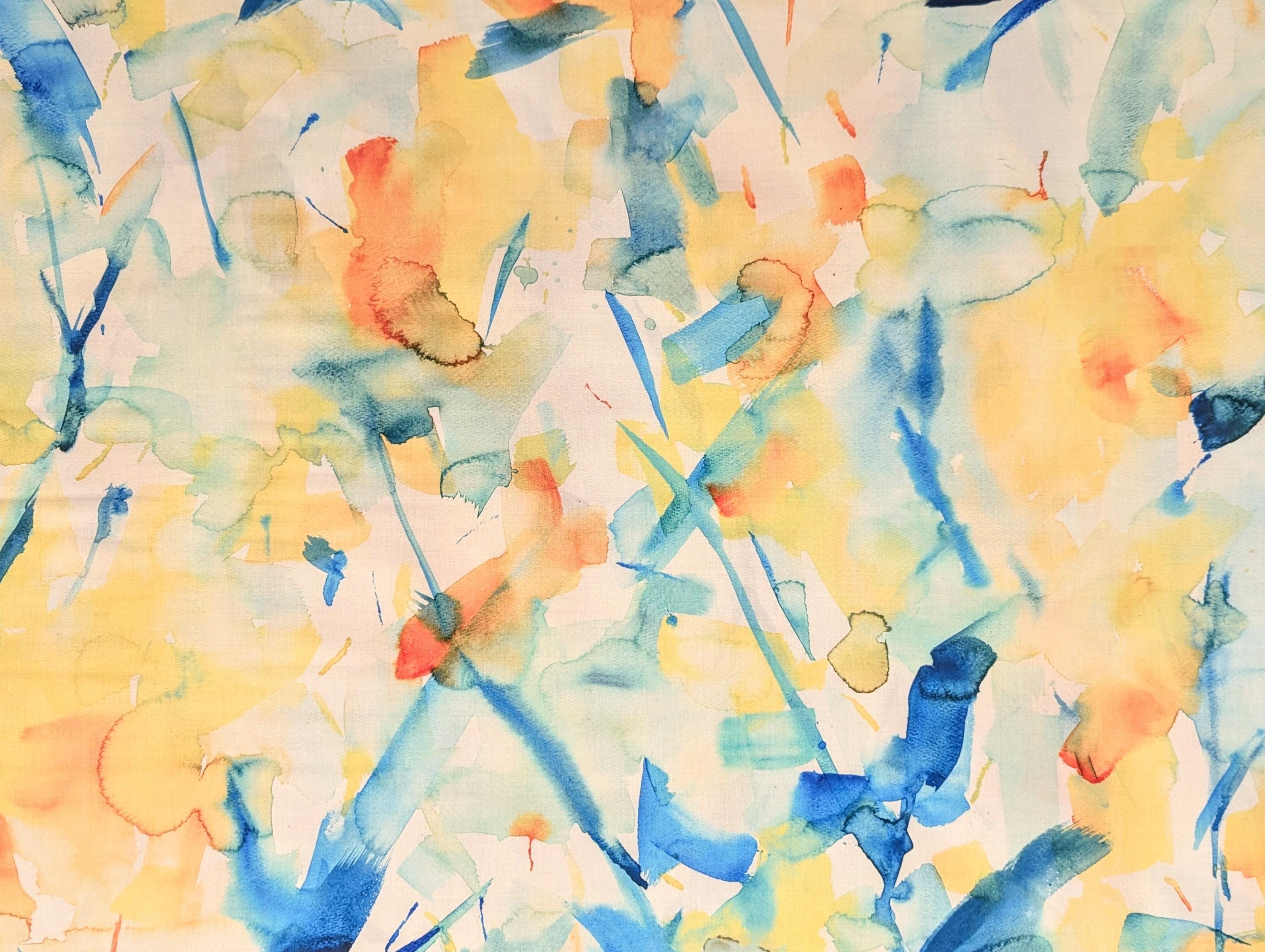REMNANT Watercolor Kokka Japanese cotton fabric EGXA-6101-1A abstract brushstrokes