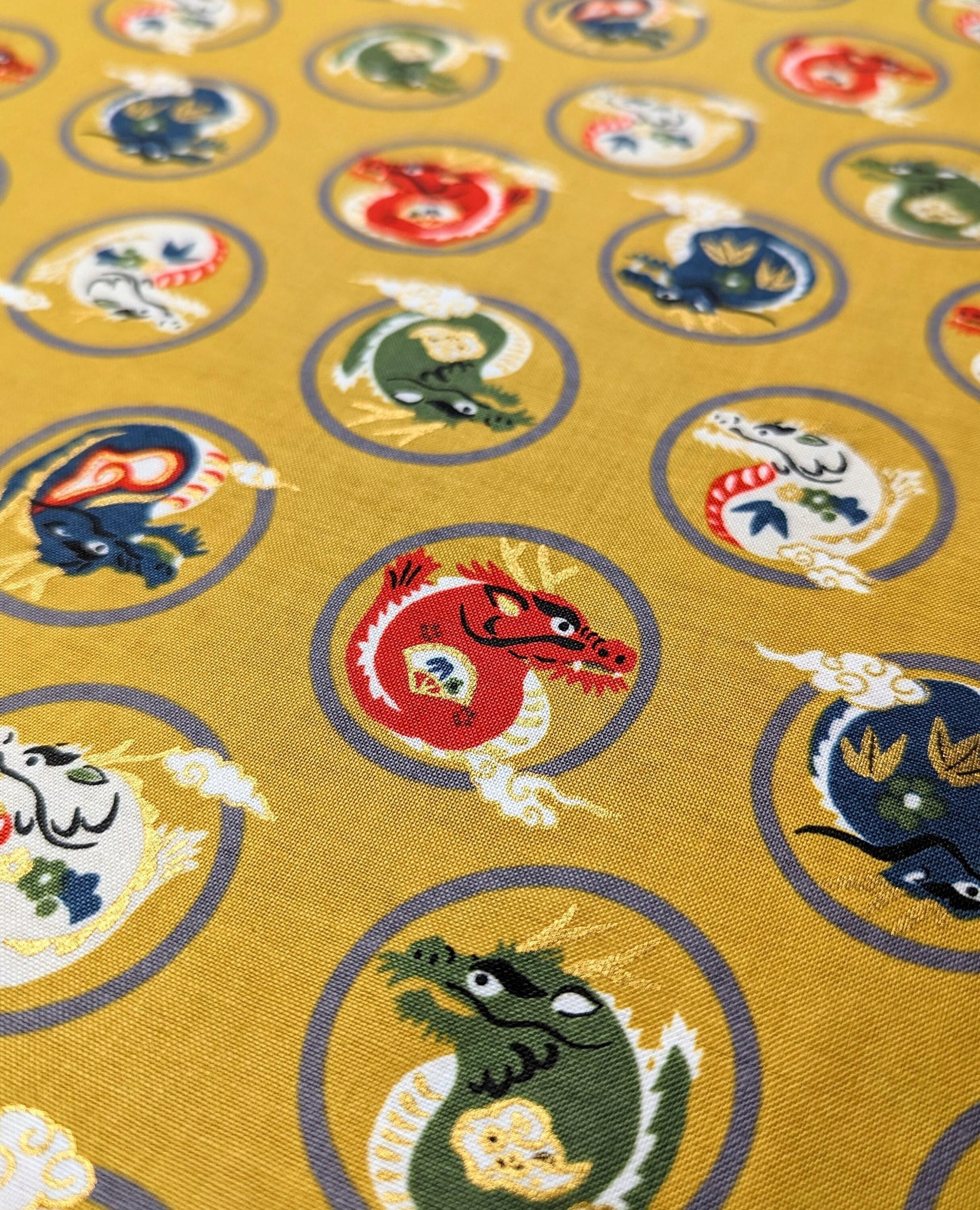 Hokkoh - Little Dragons Cotton Fabric - Yellow