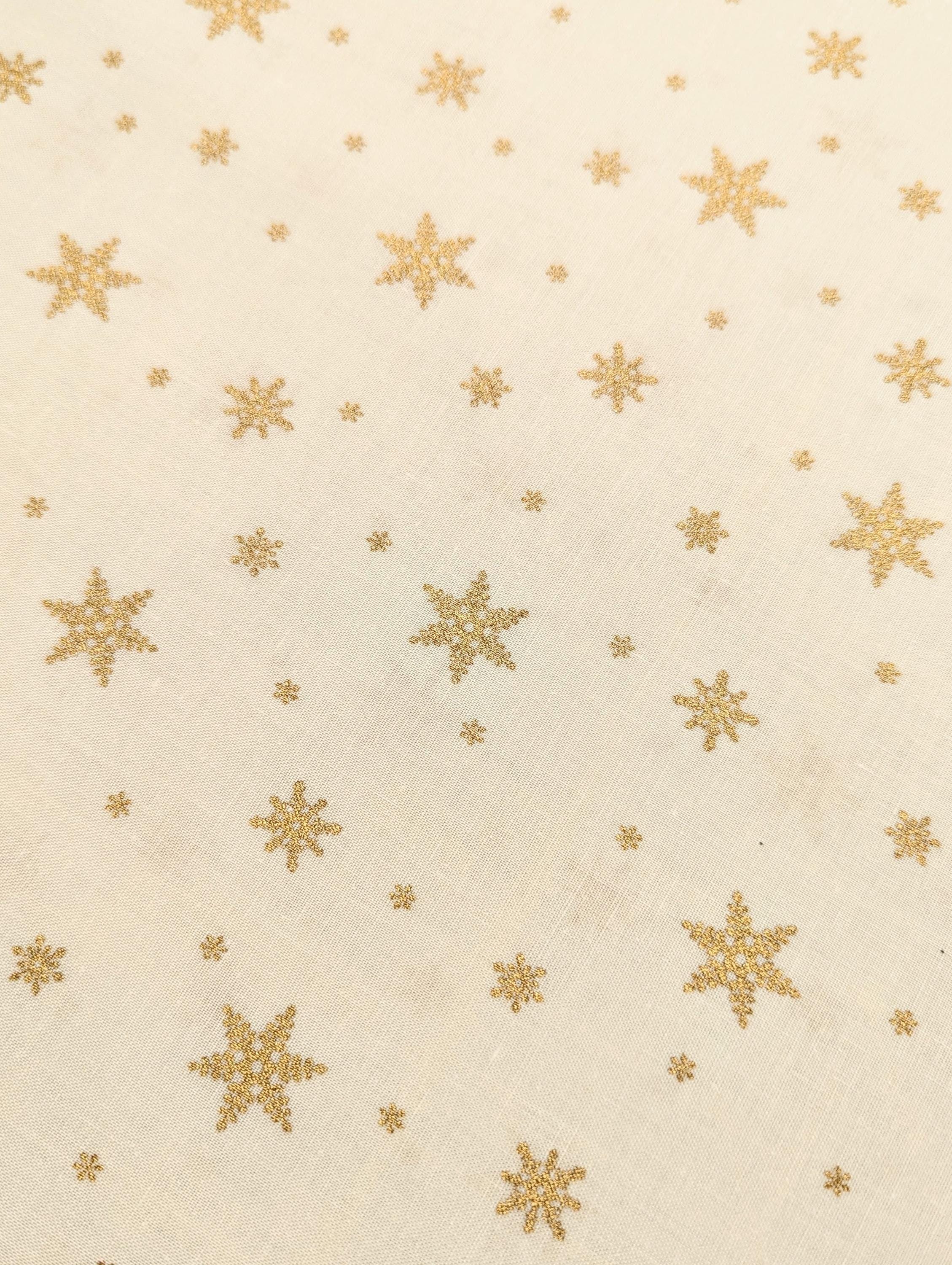 Hishiei - Golden Snowflakes Cotton Fabric - White